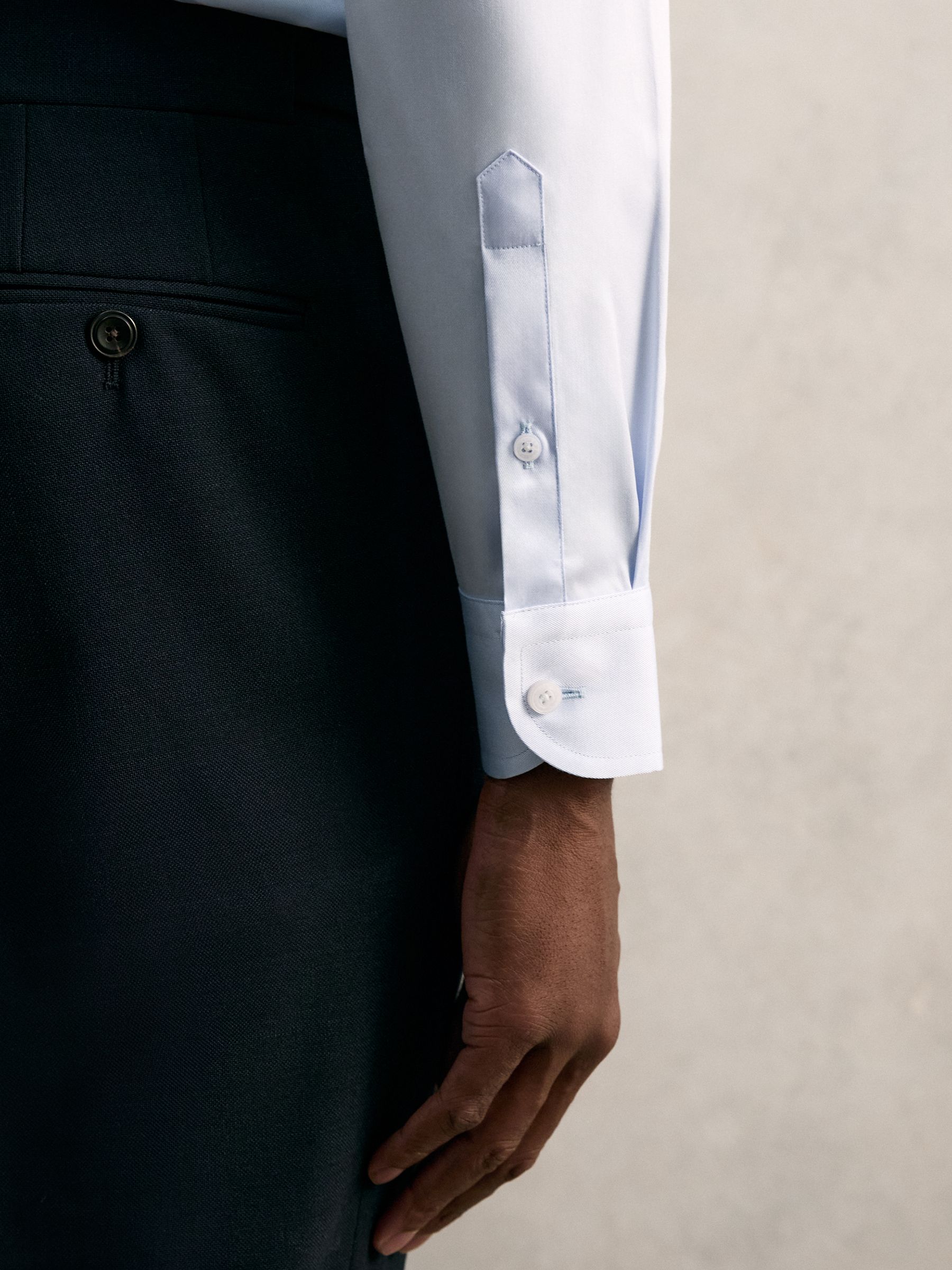 Slim Fit Cotton Pin Collar Shirt in Soft Blue - Image 5 of 7