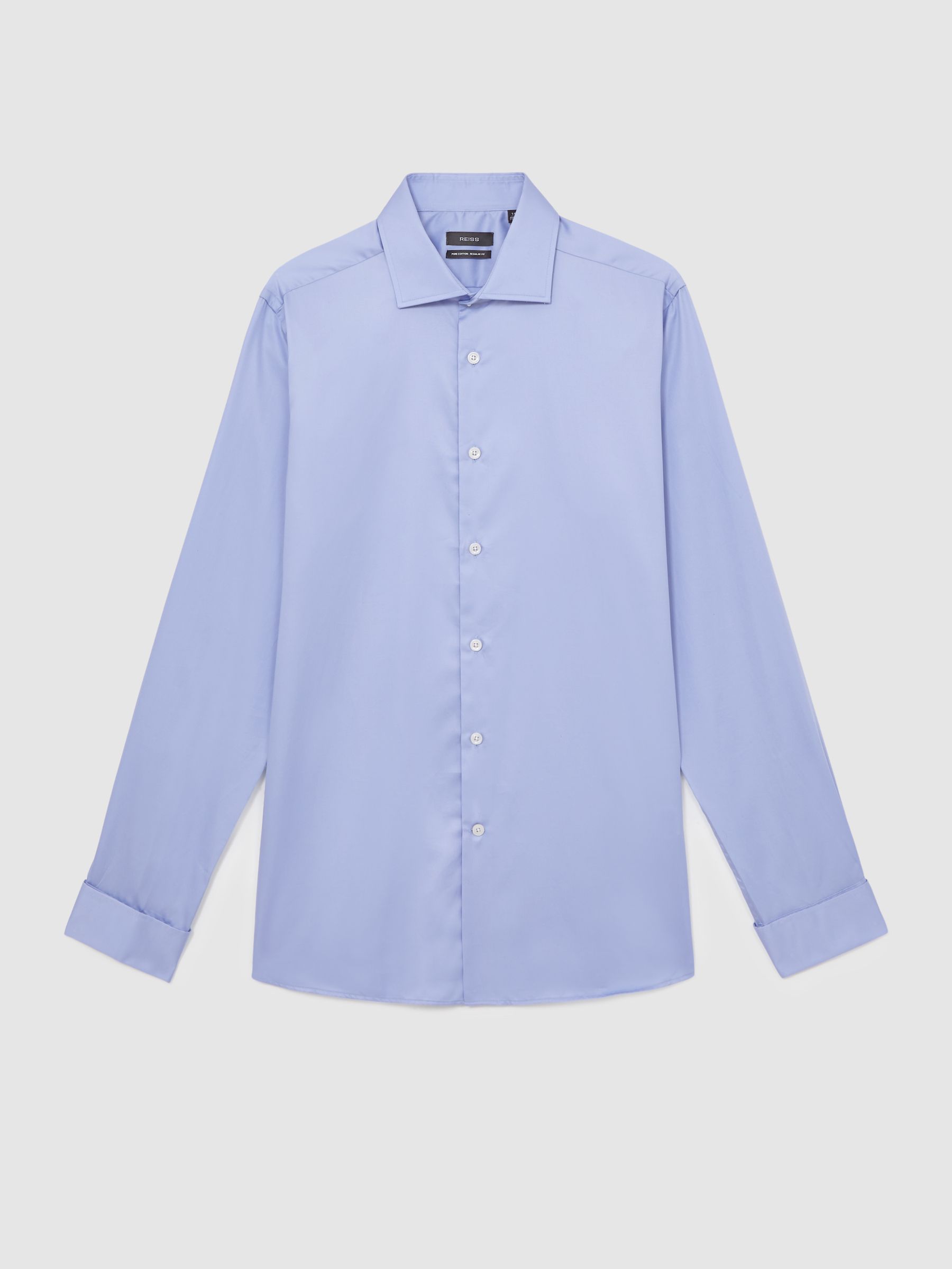 Regular Fit Cotton-Sateen Shirt in Mid Blue - Image 2 of 8