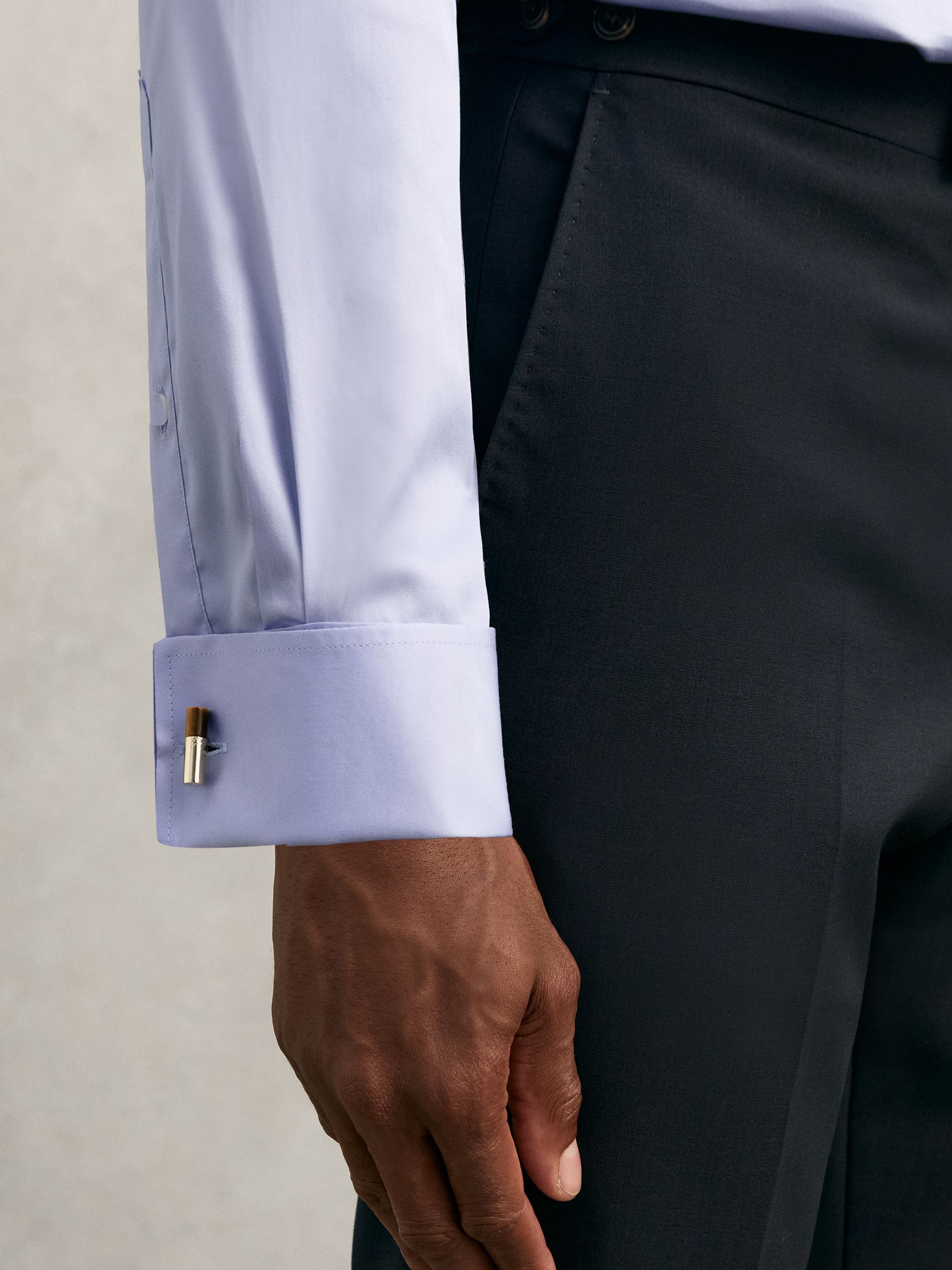 Regular Fit Cotton-Sateen Shirt in Mid Blue - Image 3 of 8