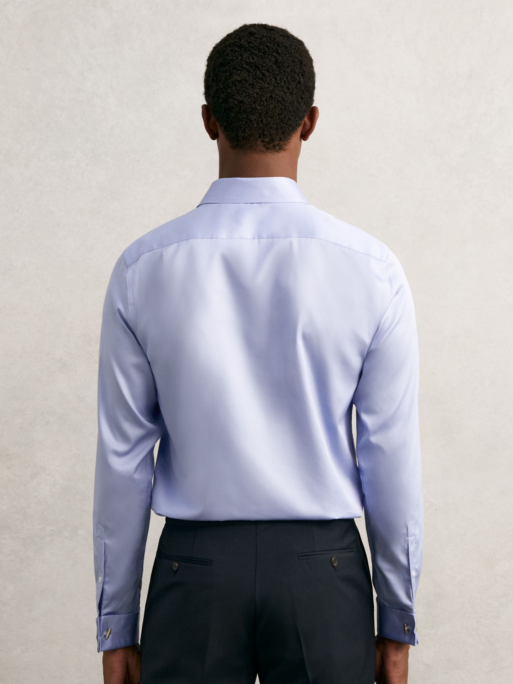 Regular Fit Cotton-Sateen Shirt in Mid Blue - Image 5 of 8
