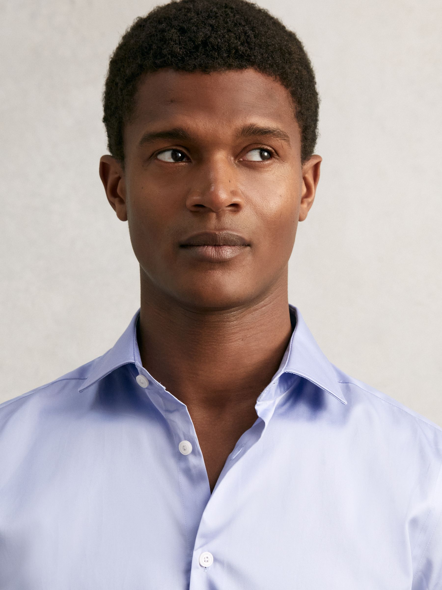 Regular Fit Cotton-Sateen Shirt in Mid Blue - Image 6 of 8