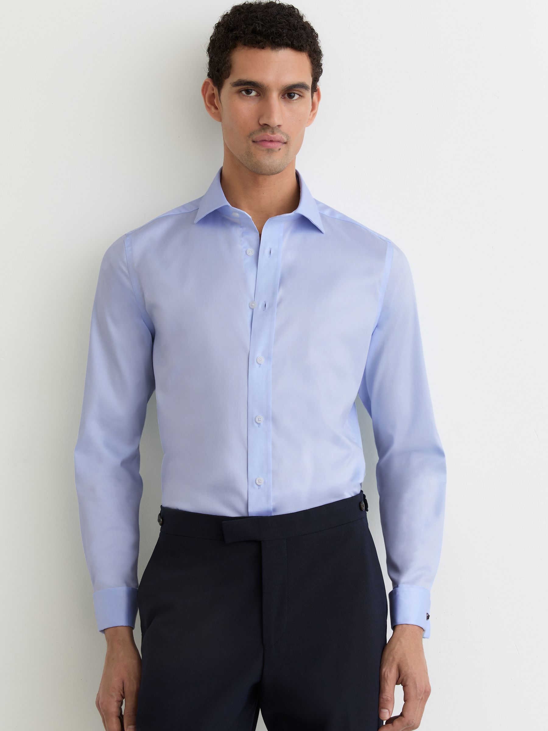 Slim Fit Stretch Double-Cuff Shirt Cotton-Blend in Soft Blue - Image 1 of 6