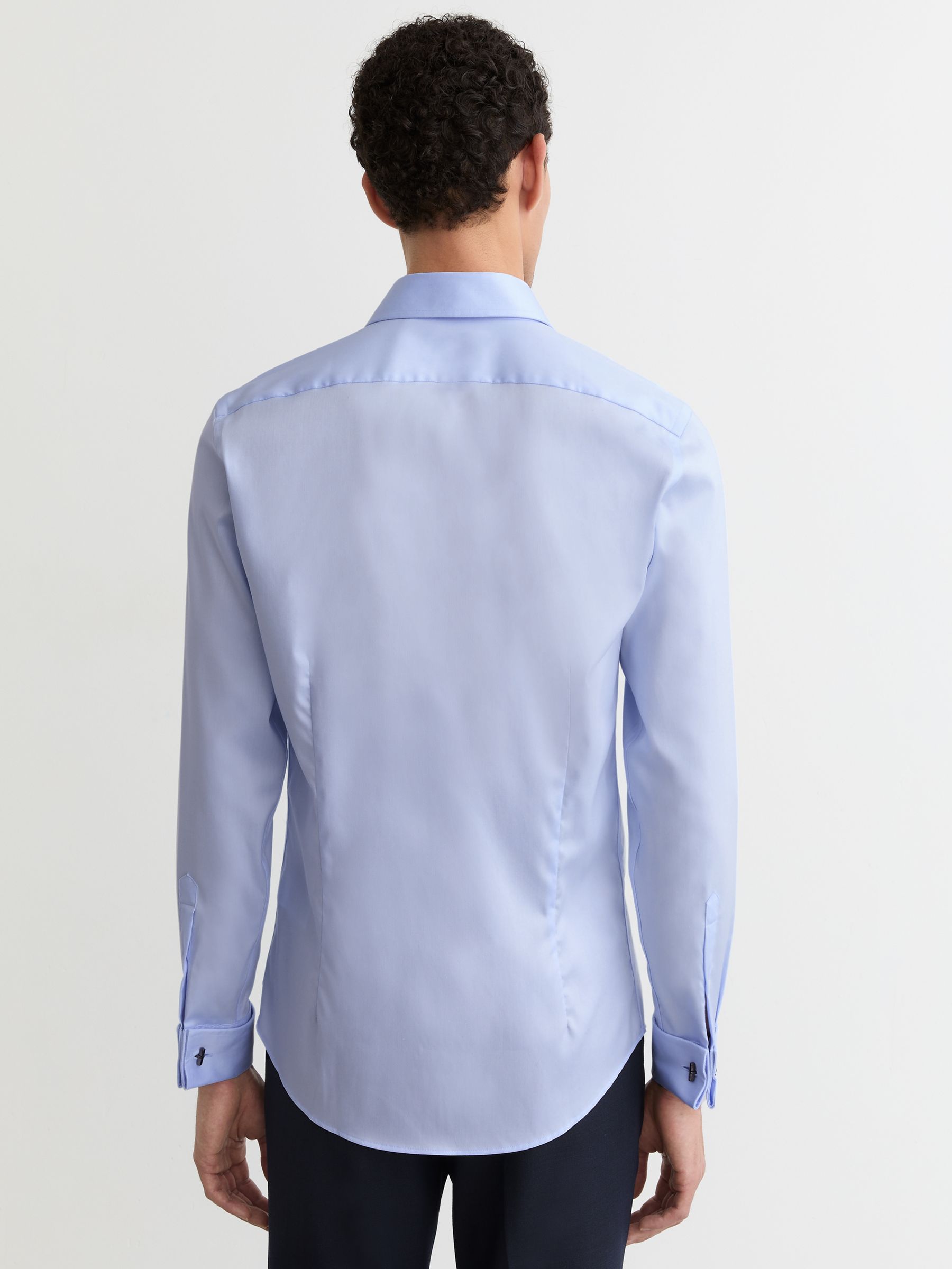 Slim Fit Stretch Double-Cuff Shirt Cotton-Blend in Soft Blue - Image 5 of 6