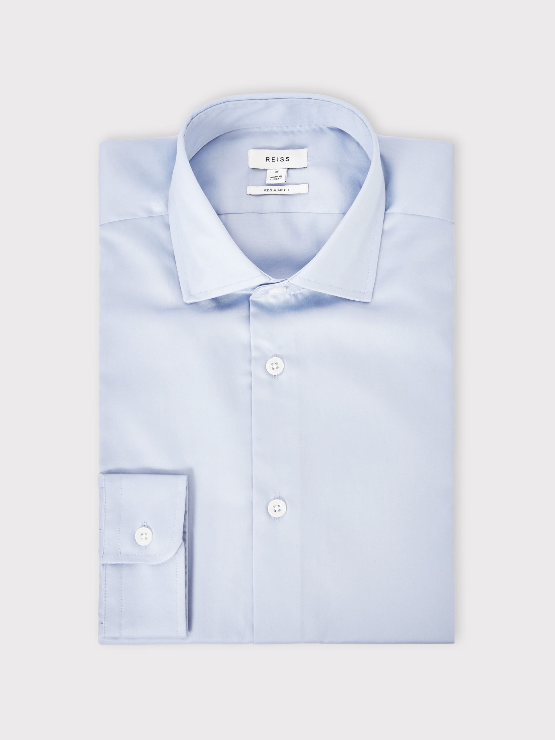 Regular Fit Cotton Sateen Shirt in Mid Blue - Image 2 of 8