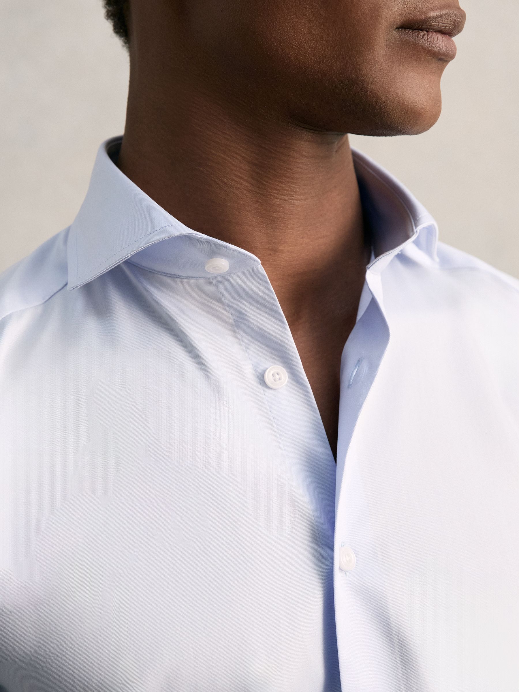 Regular Fit Cotton Sateen Shirt in Mid Blue - Image 4 of 8