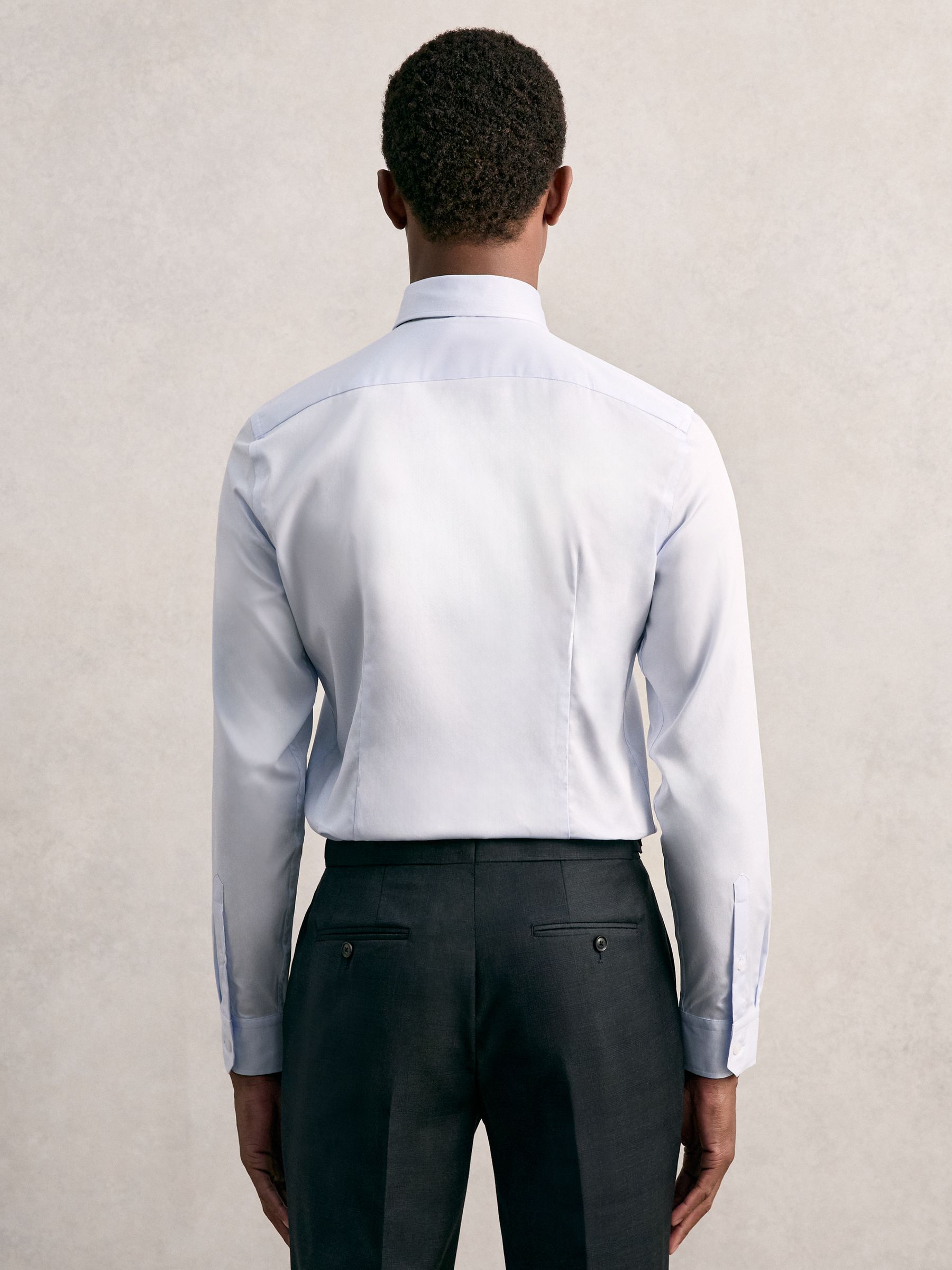 Regular Fit Cotton Sateen Shirt in Mid Blue - Image 5 of 8