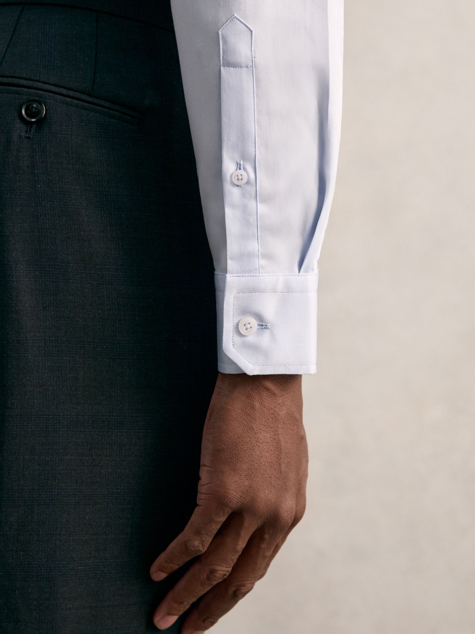 Regular Fit Cotton Sateen Shirt in Mid Blue - Image 6 of 8