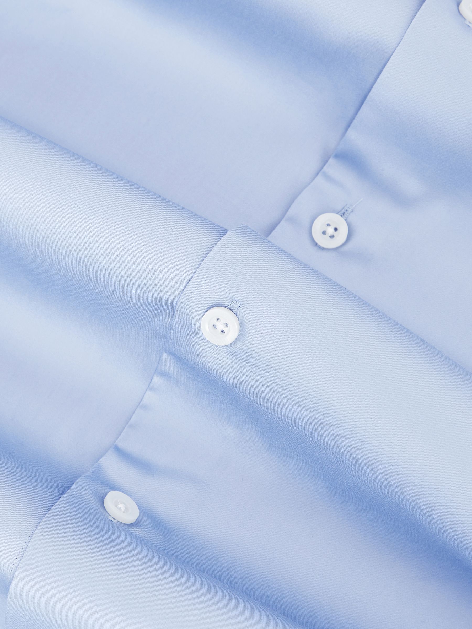 Regular Fit Cotton-Satin Cutaway-Collar Shirt in Mid Blue - image 3