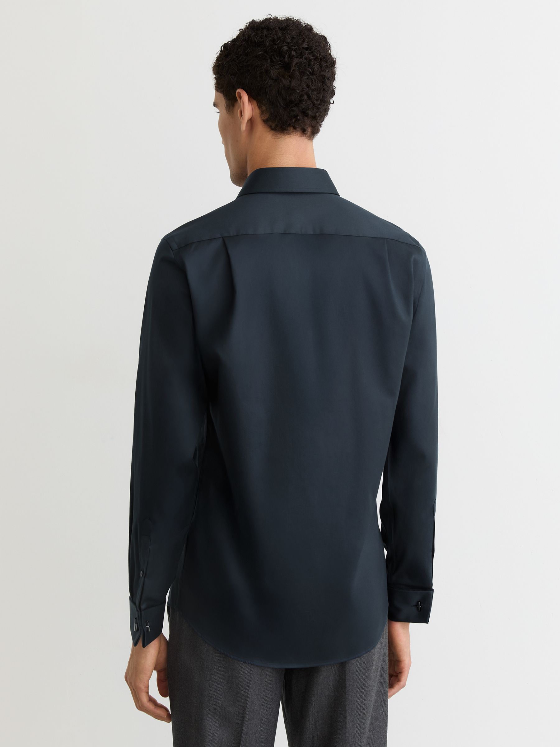 Regular Fit Stretch Double-Cuff Shirt Cotton-Blend in Navy - Image 6 of 7