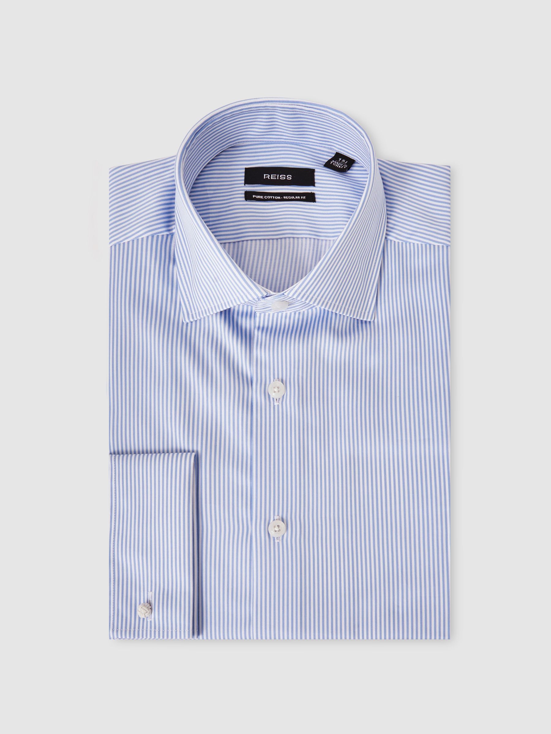 Regular Fit Regular-Fit Cotton-Satin Stripe Shirt in Blue Stripe - image 1