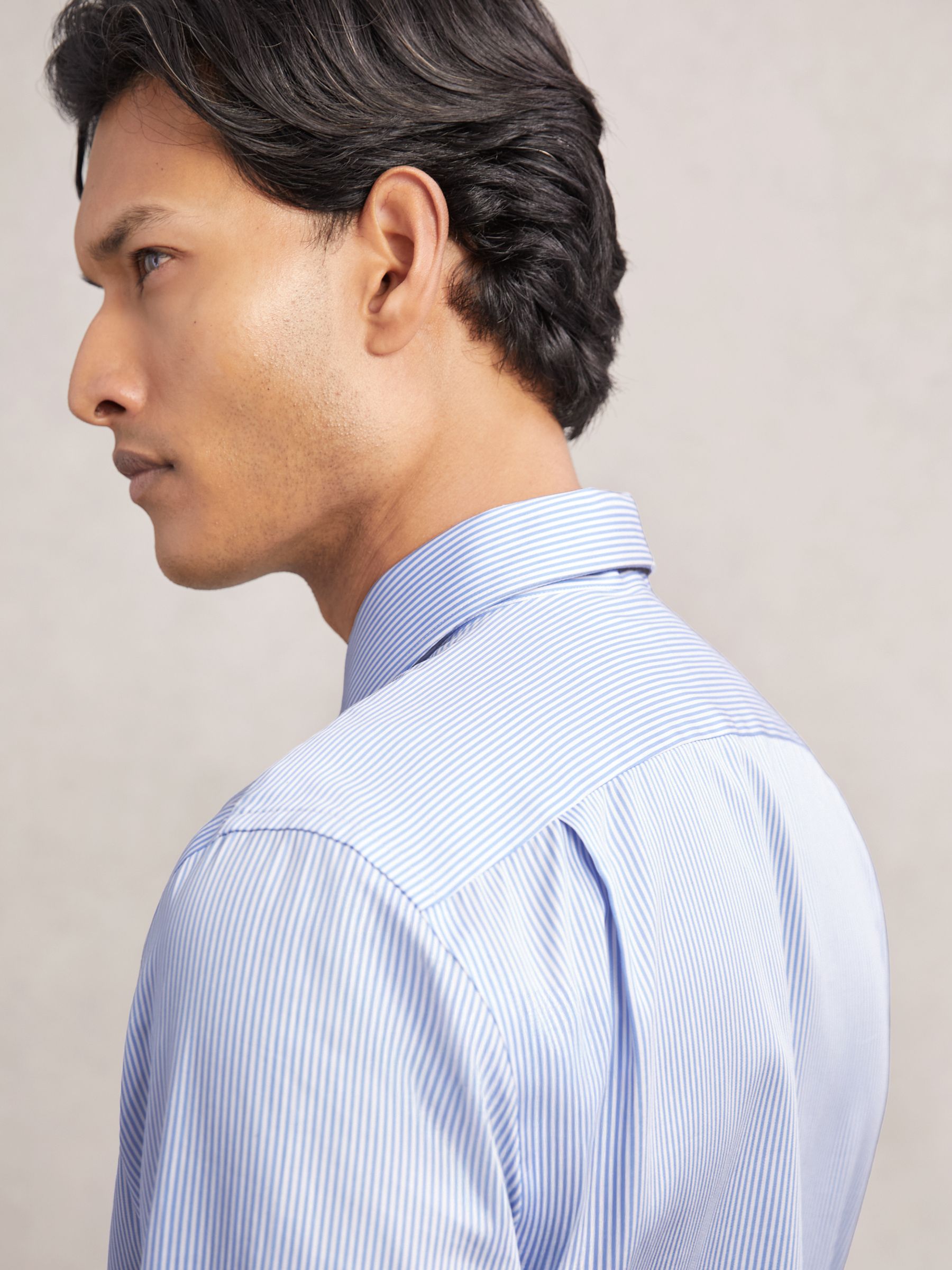 Regular Fit Regular-Fit Cotton-Satin Stripe Shirt in Blue Stripe - Afbeelding 4 van 7