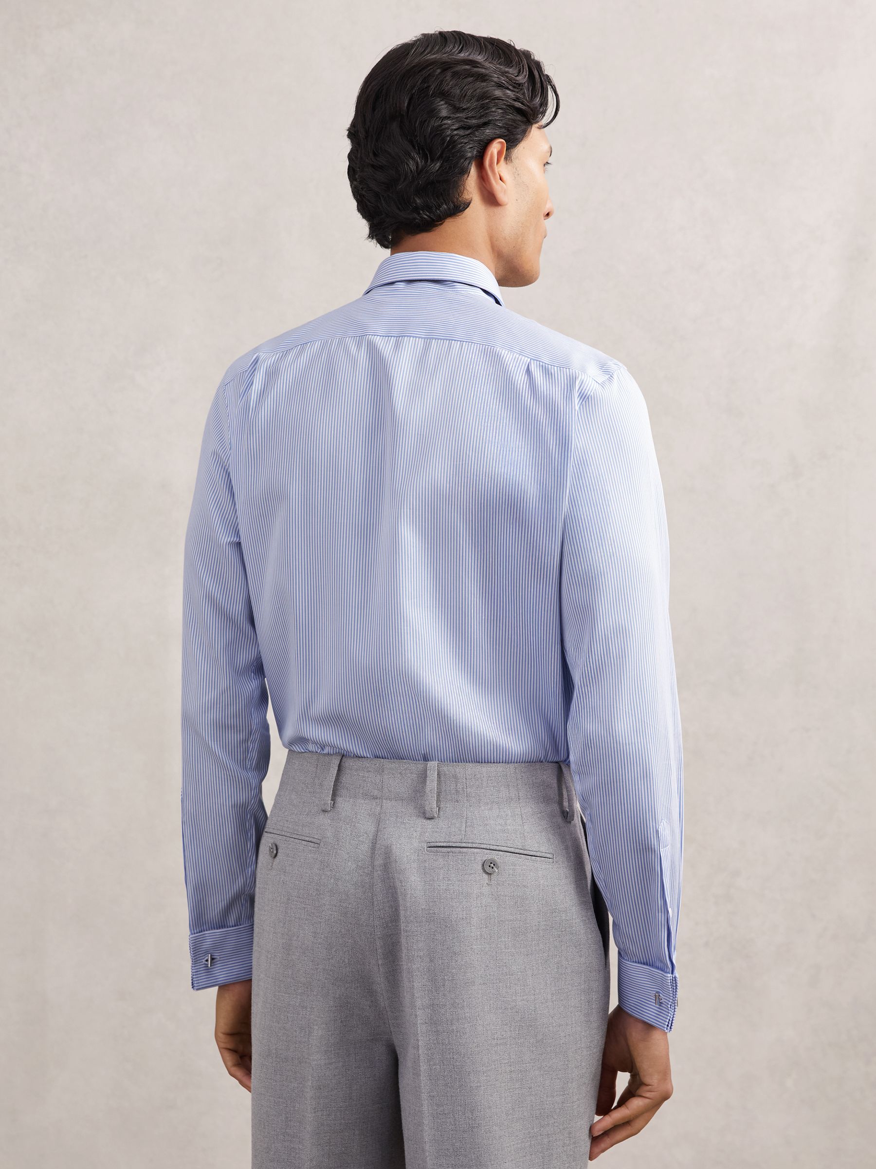 Regular Fit Regular-Fit Cotton-Satin Stripe Shirt in Blue Stripe - image 5