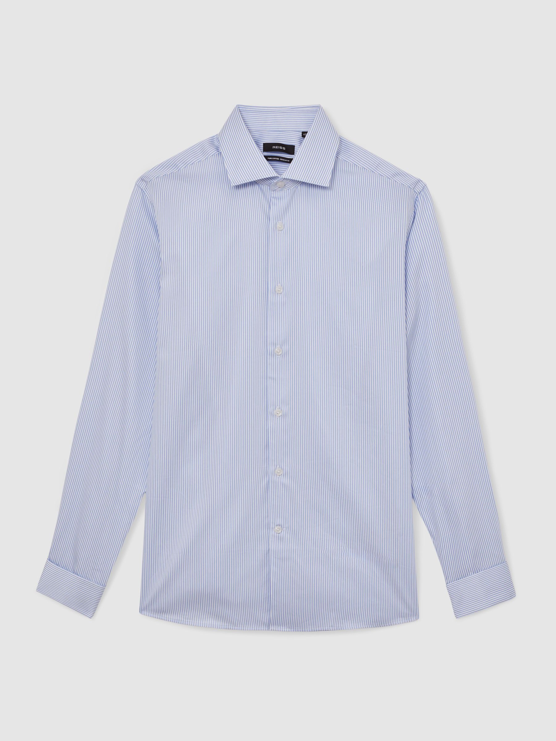 Regular Fit Regular-Fit Cotton-Satin Stripe Shirt in Blue Stripe - Afbeelding 7 van 7