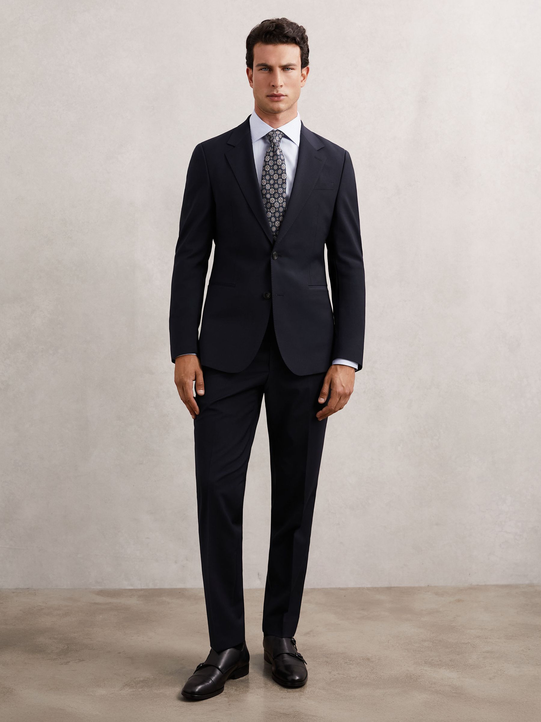 Wool-Blend Single-Breasted Suit Blazer Slim-Fit in Navy - Image 7 of 10