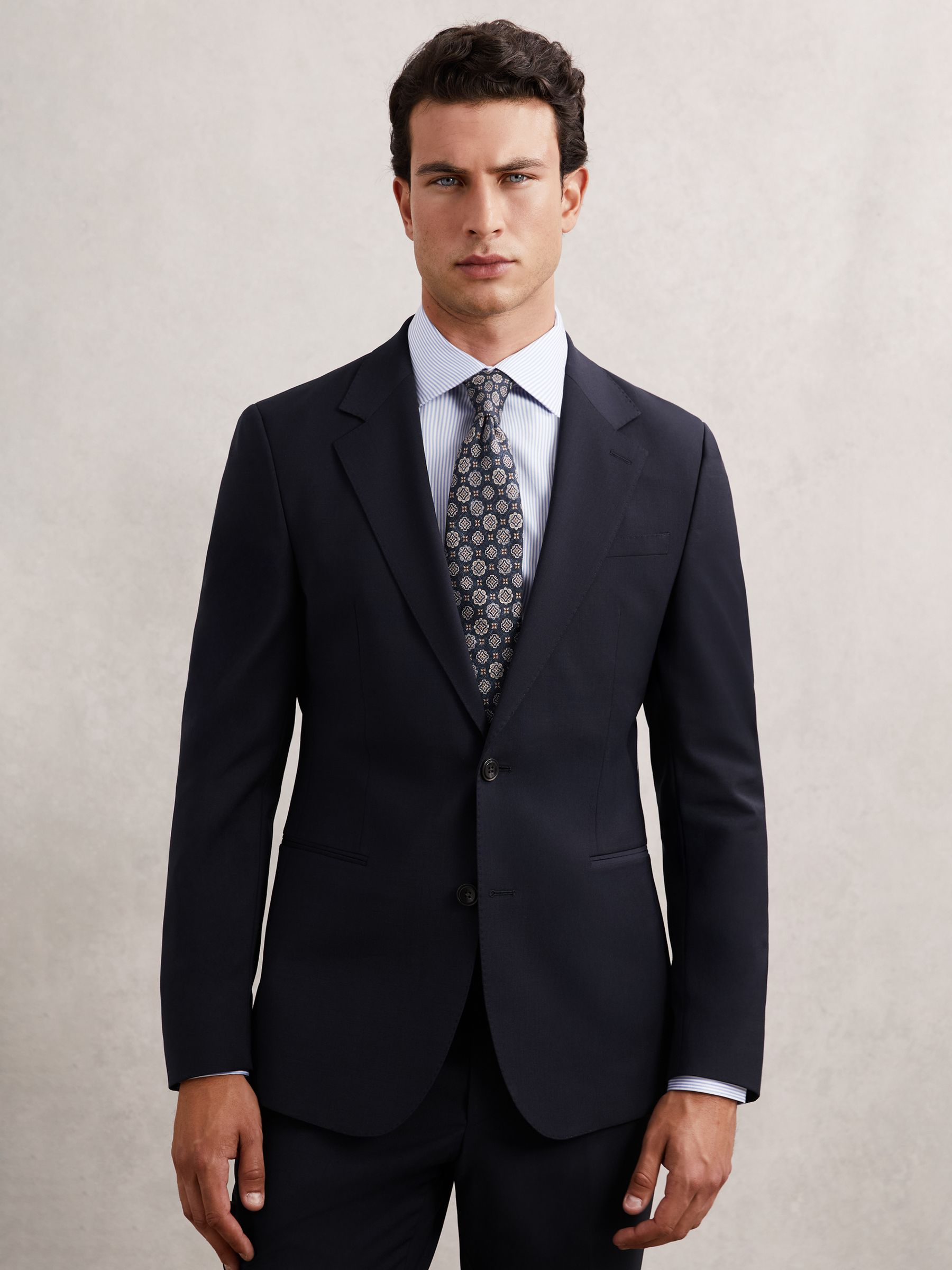 Tailored Fit Wool-Blend Single-Breasted Suit Blazer in Navy - image 2