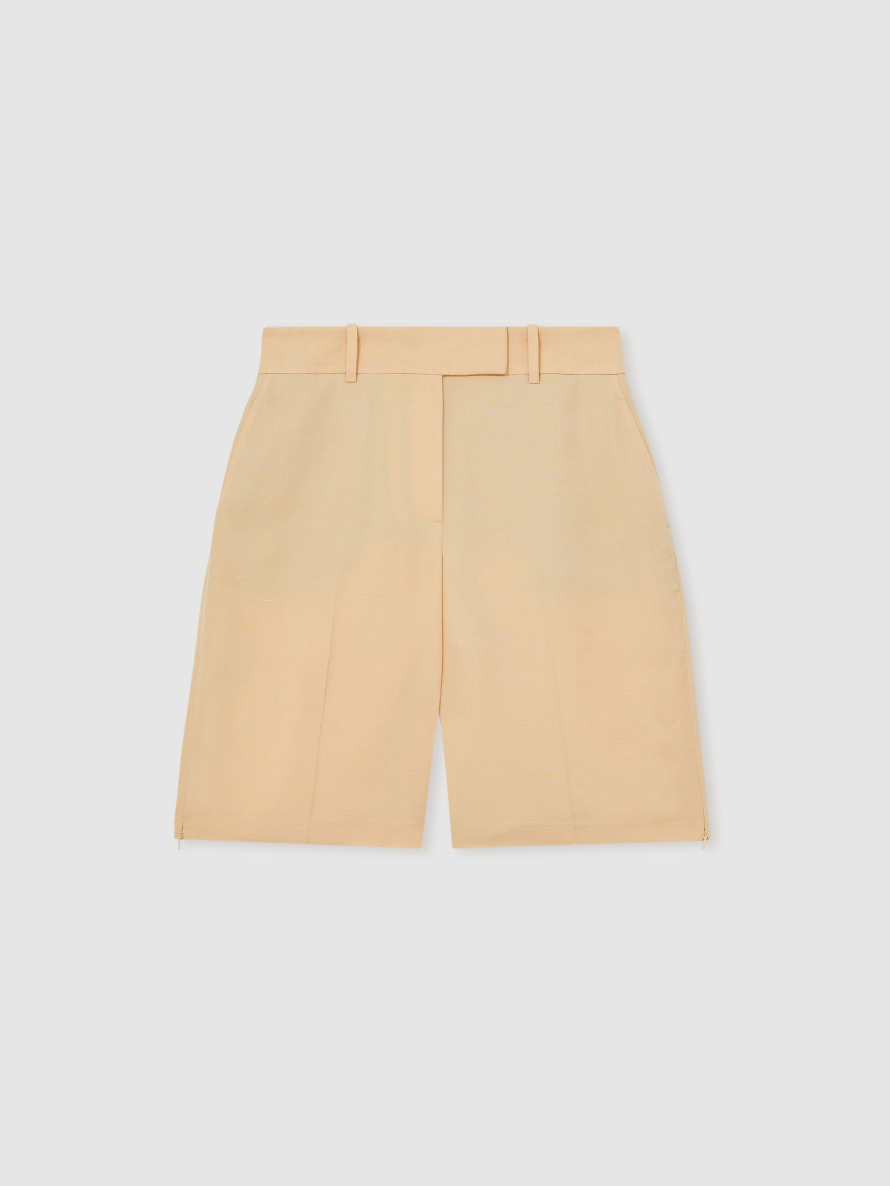 Atelier Side-Zip Tailored Shorts With Linen in Orange - Image 2 of 7