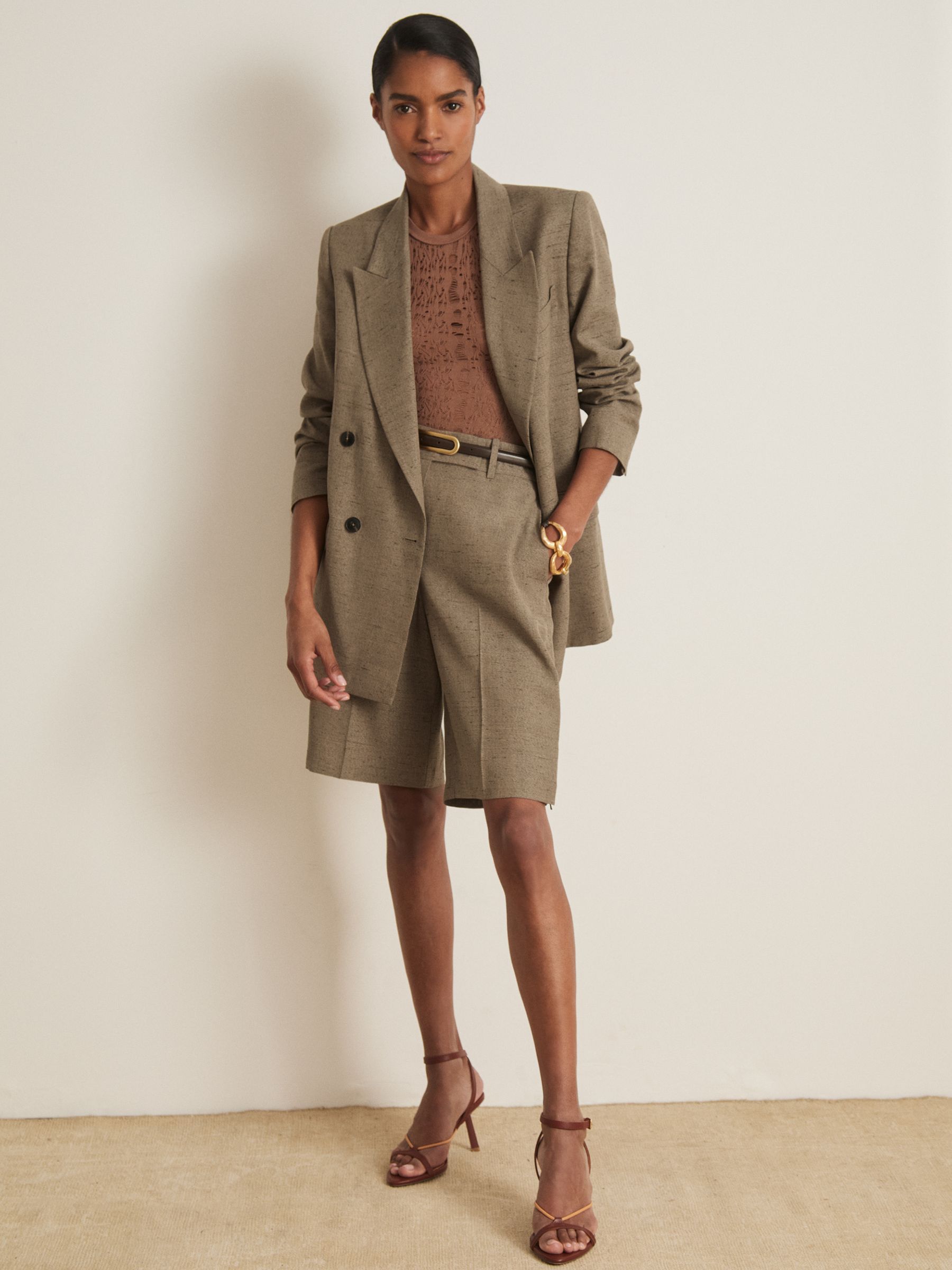 Atelier Double-Breasted Suit Jacket With Linen in Grey - Image 3 of 7
