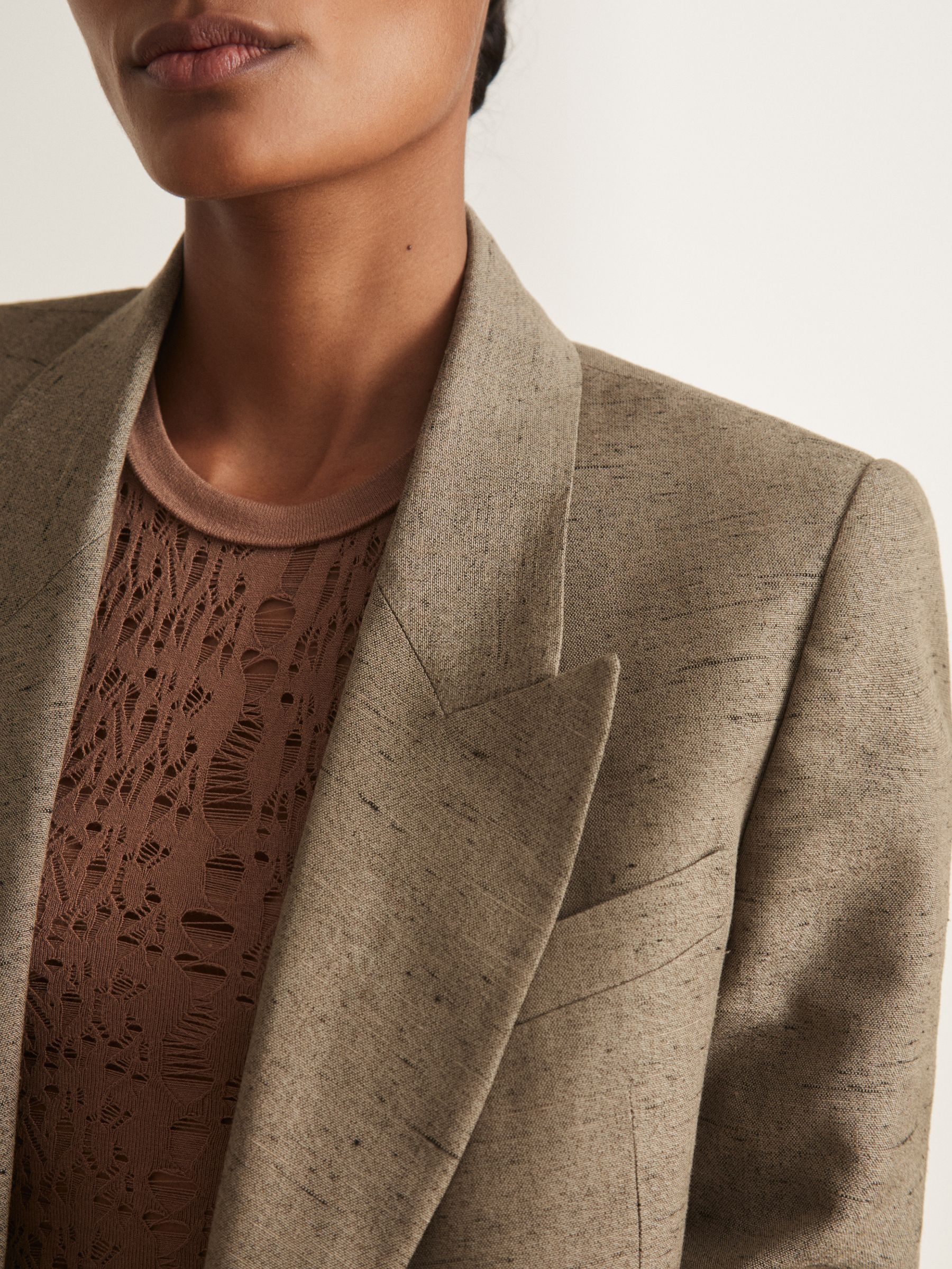 Atelier Double-Breasted Suit Jacket With Linen in Grey - Image 6 of 7