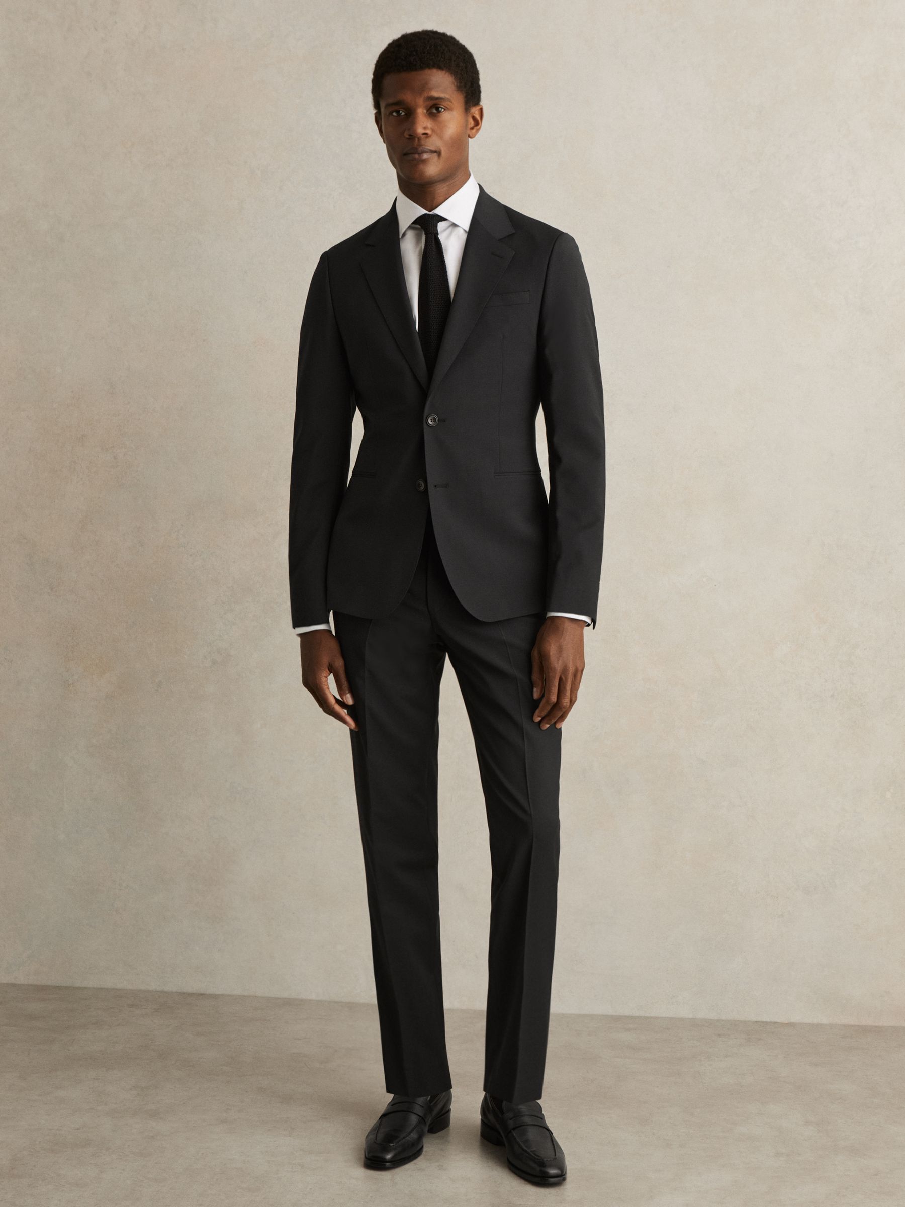 Wool-Blend Single-Breasted Suit Blazer Slim-Fit in Black - Image 3 of 9