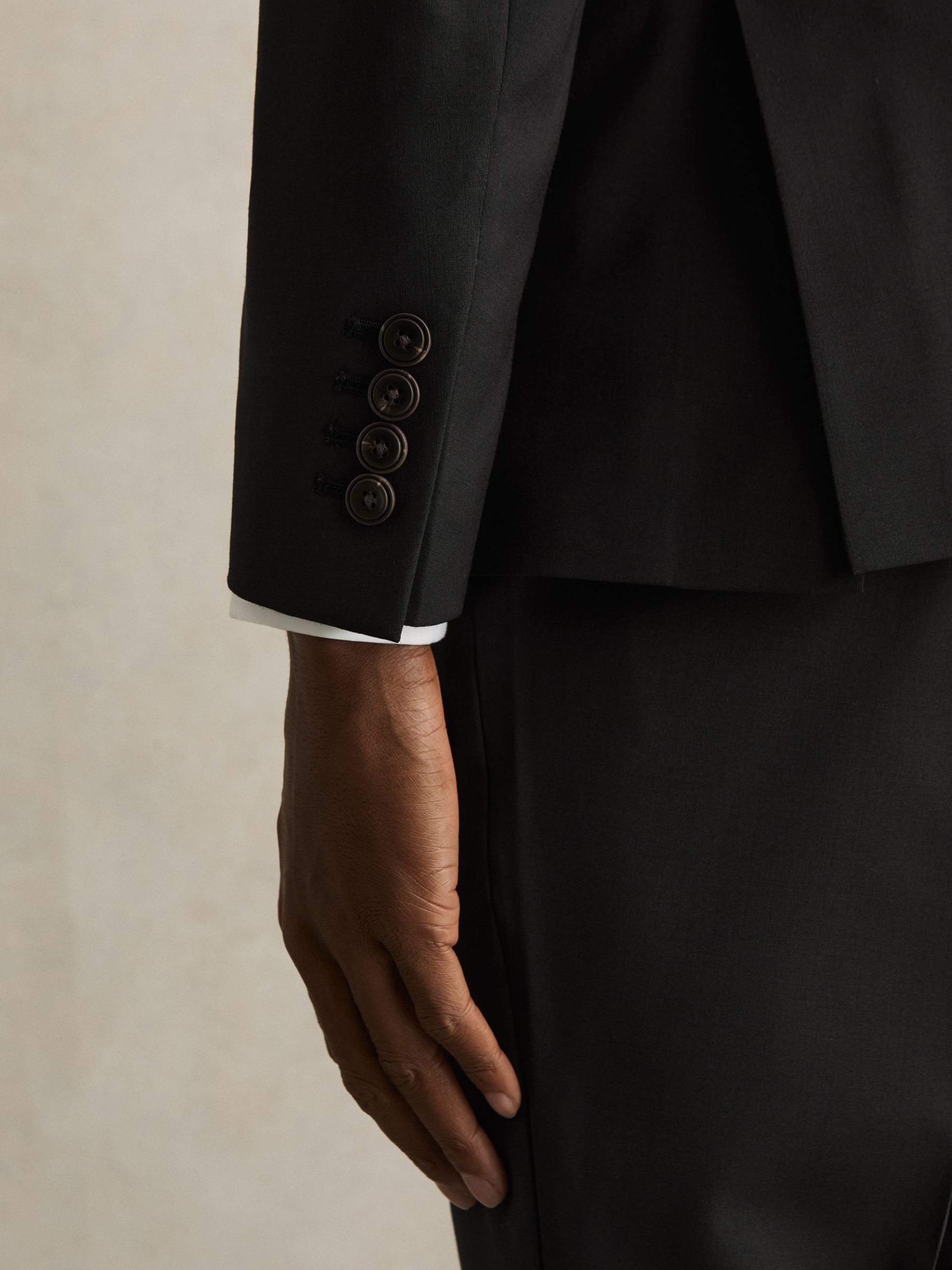 Wool-Blend Single-Breasted Suit Blazer Slim-Fit in Black - Image 6 of 9