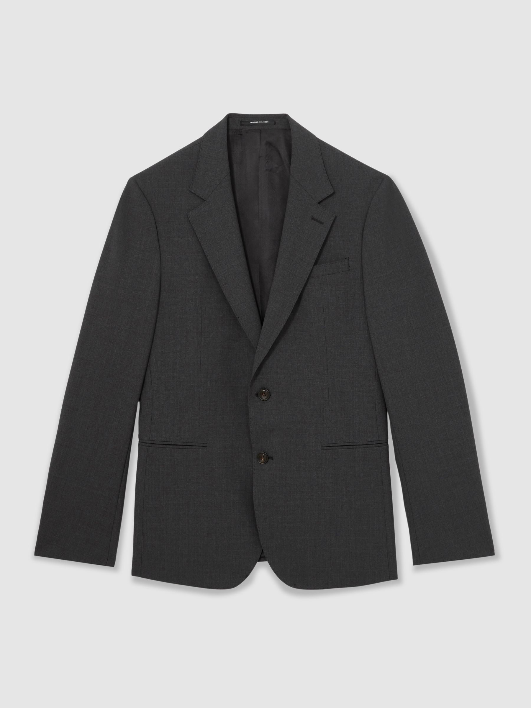 Wool-Blend Single-Breasted Suit Blazer Slim-Fit in Grey - Image 2 of 8