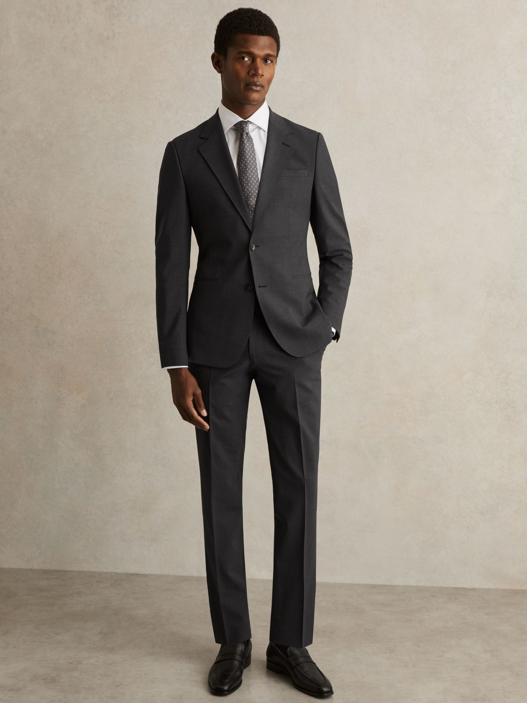 Wool-Blend Single-Breasted Suit Blazer Slim-Fit in Grey - Image 3 of 8