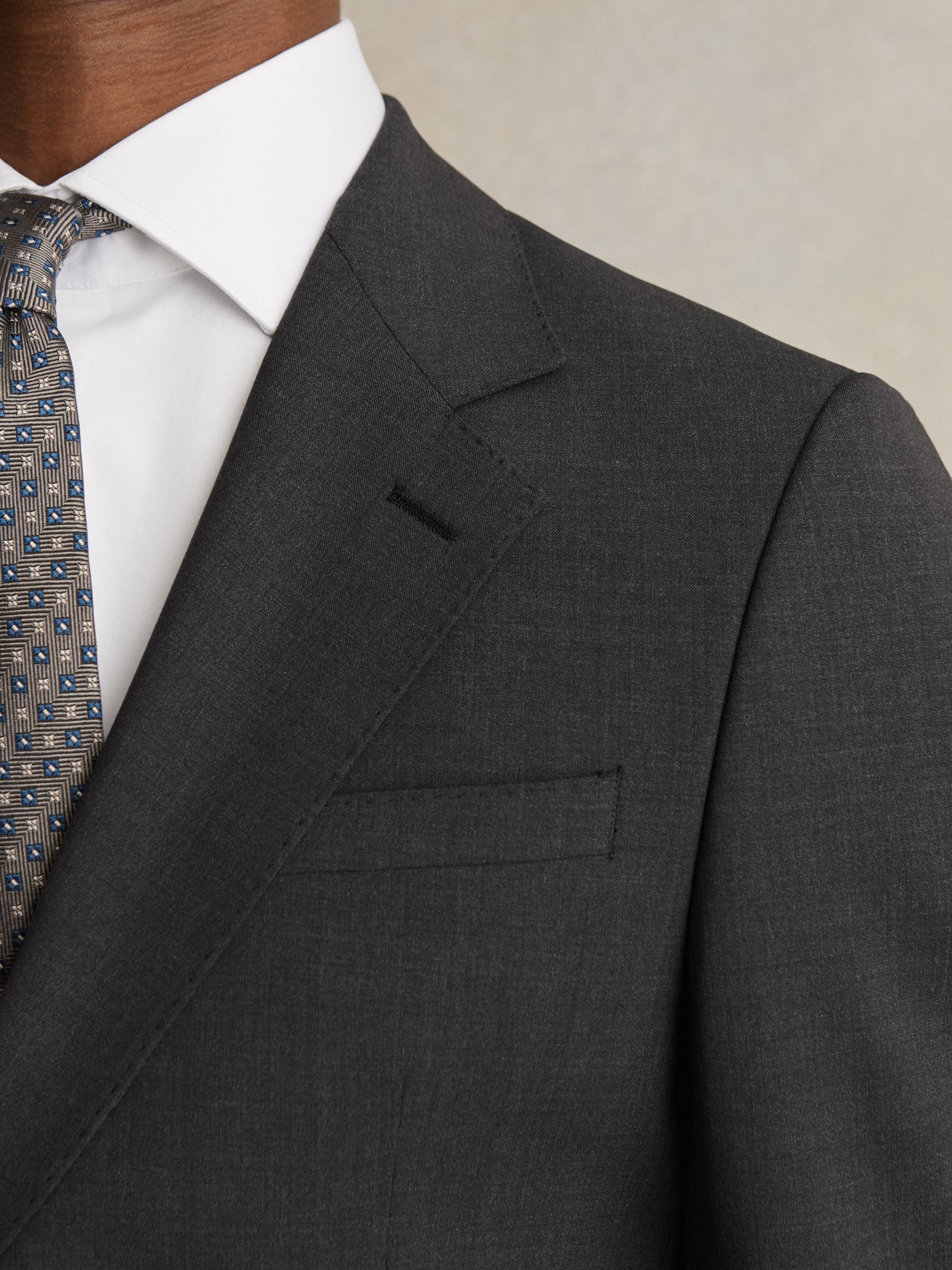 Wool-Blend Single-Breasted Suit Blazer Slim-Fit in Grey - Image 4 of 8