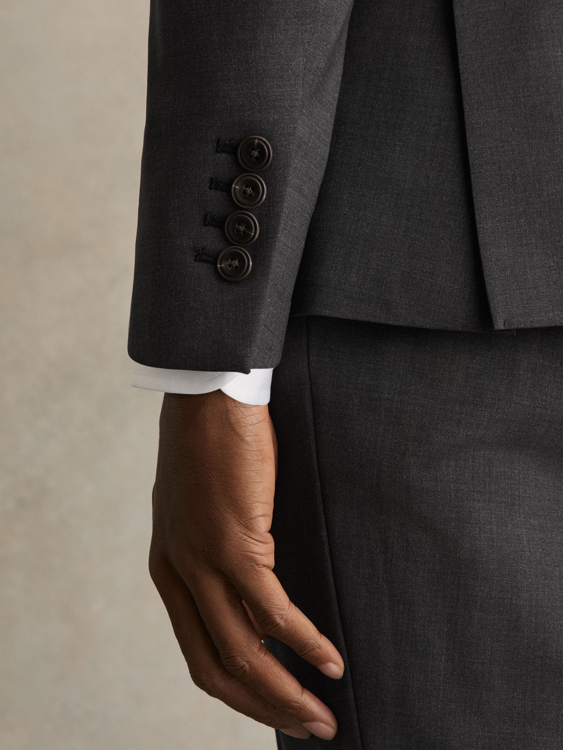 Wool-Blend Single-Breasted Suit Blazer Slim-Fit in Grey - Image 5 of 8