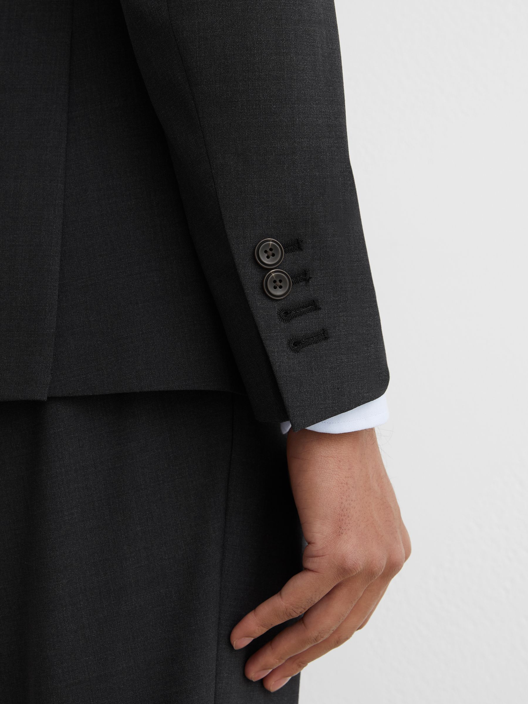 Tailored Fit Wool-Blend Single-Breasted Suit Blazer in Grey - image 4