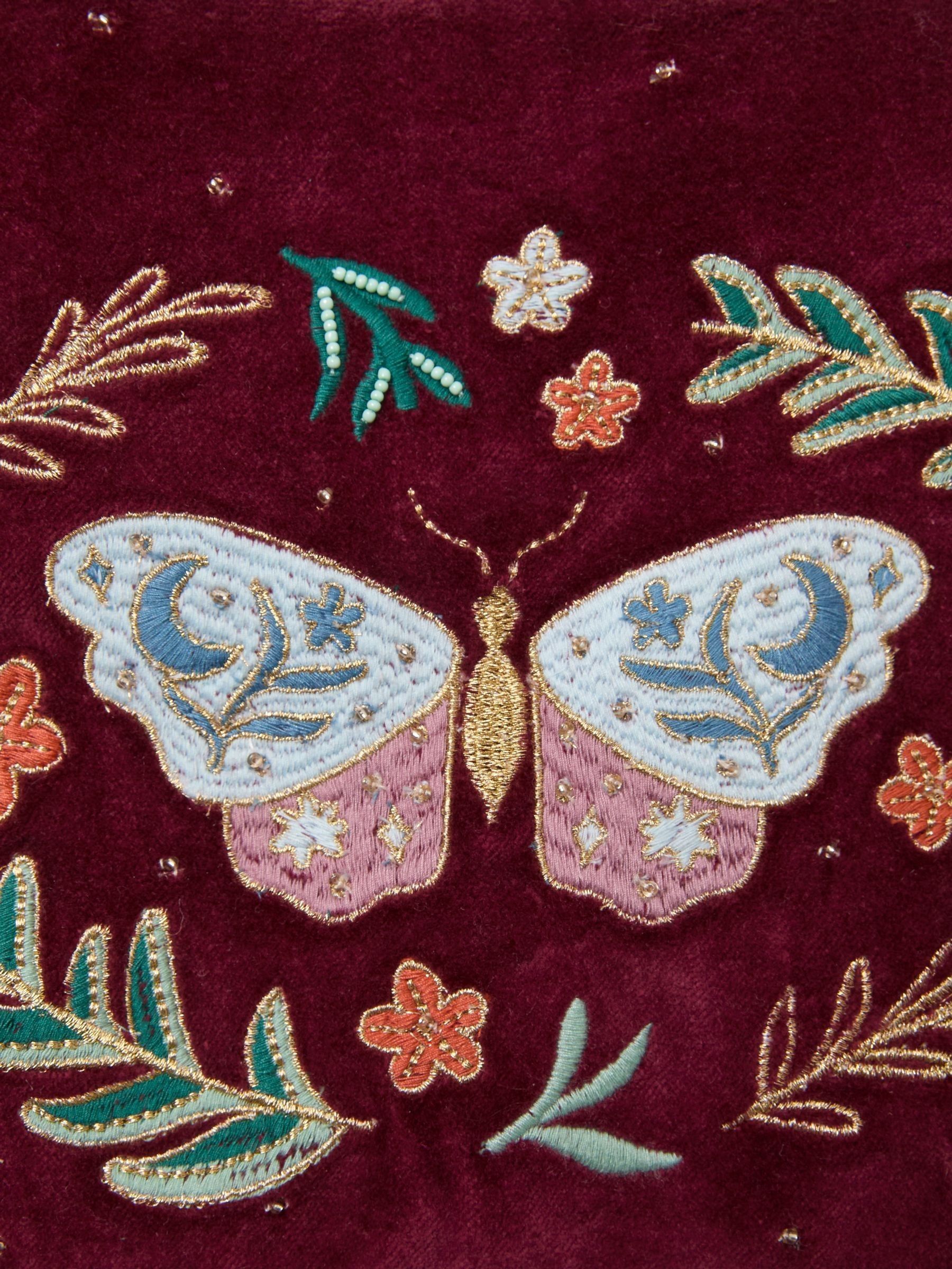Burgundy Red Moth Embroidered Velvet Pouch - Image 2 of 2