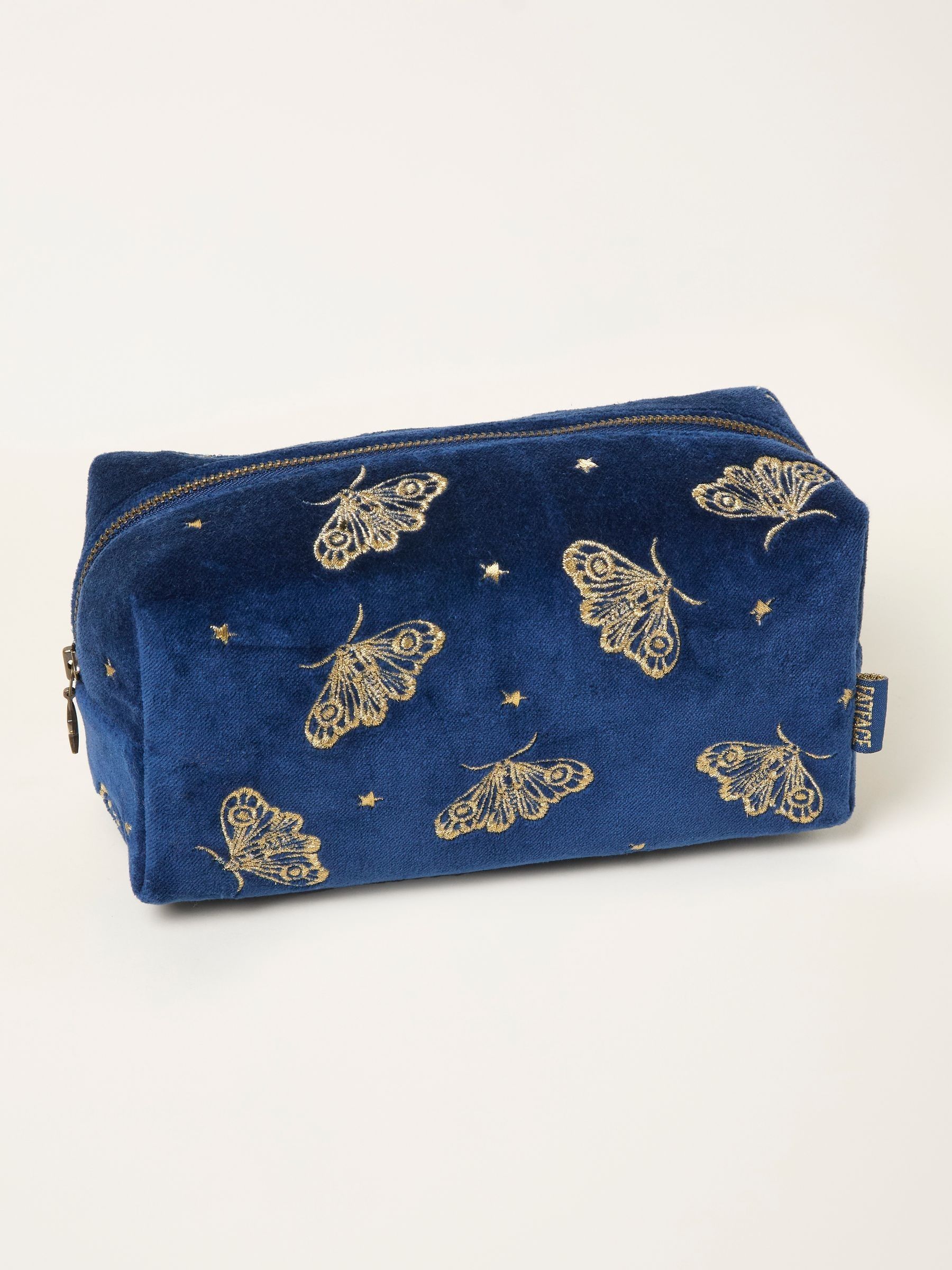 Navy Moth Embroidered Makeup Bag - Image 1 of 2 Navy Moth Embroidered Makeup Bag - Image 1 of 2