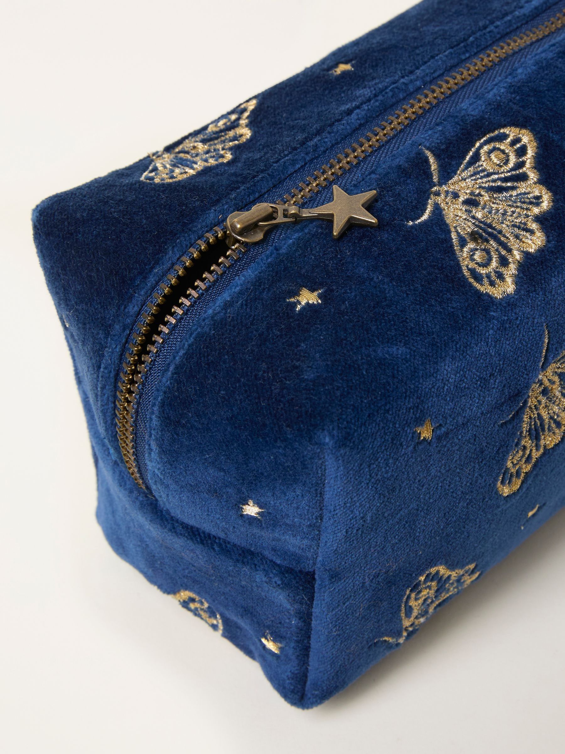 Navy Moth Embroidered Makeup Bag - Image 2 of 2 Navy Moth Embroidered Makeup Bag - Image 2 of 2