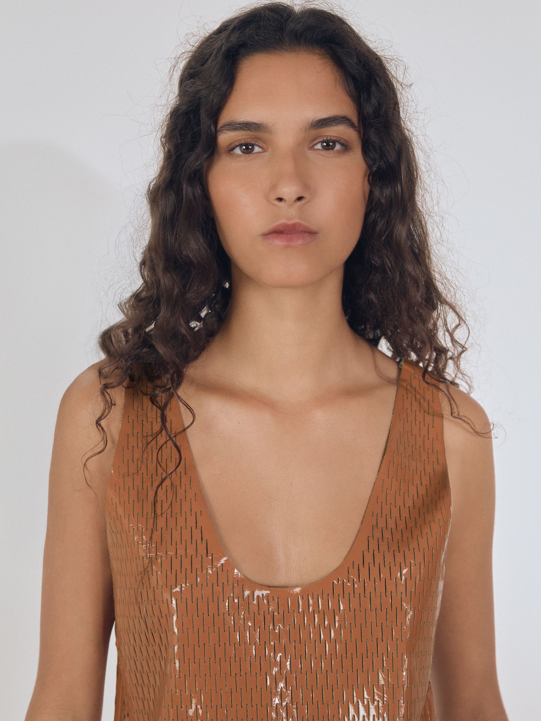 Atelier Laser-Cut Vest Top in Tan - image 3