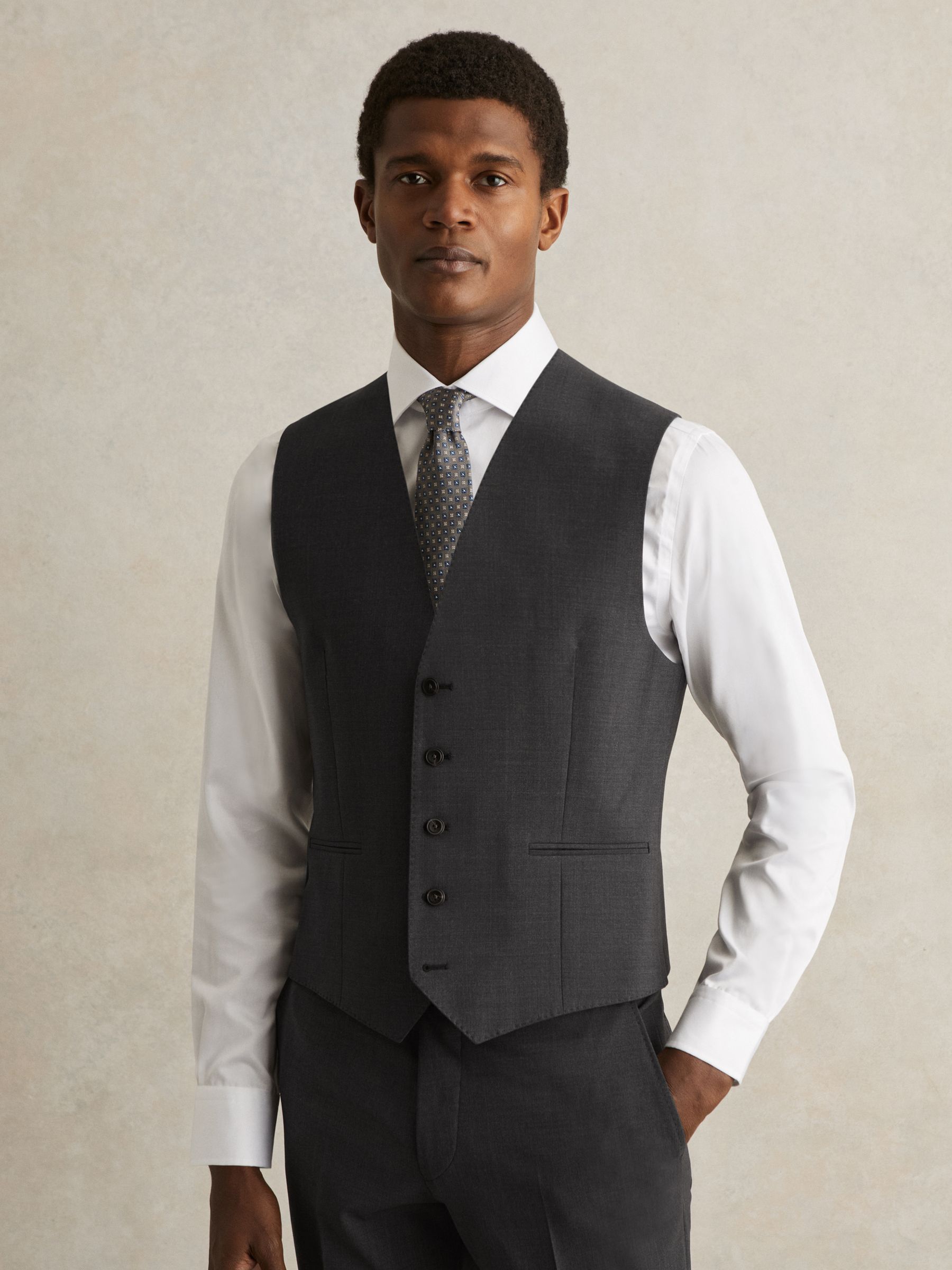 Wool-Blend Slim-Fit Waistcoat in Grey - Image 1 of 5