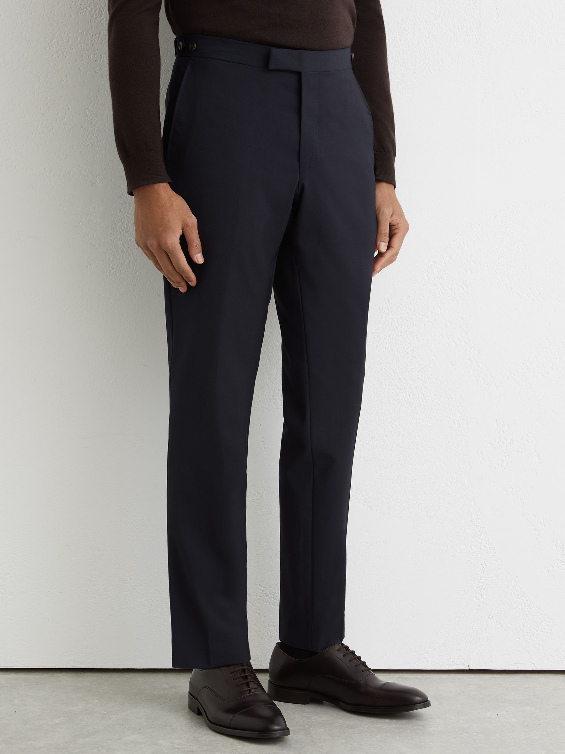 Tailored Fit Wool-Blend Suit Trousers in Navy - image 3