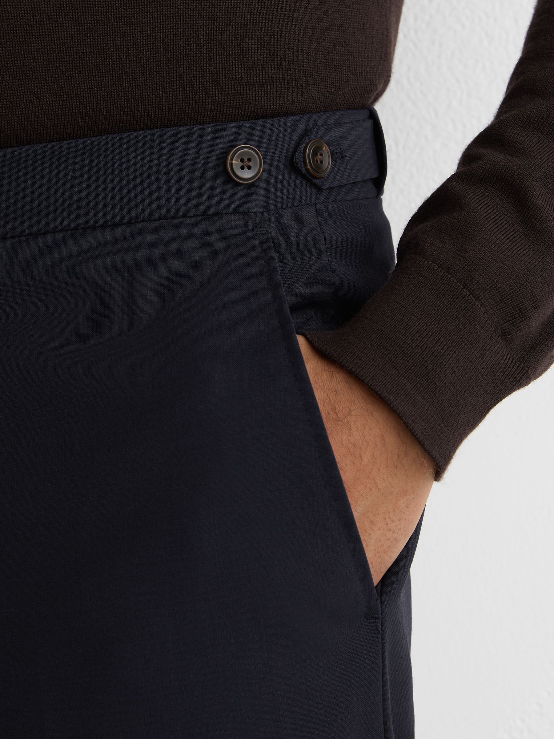 Tailored Fit Wool-Blend Suit Trousers in Navy - image 4