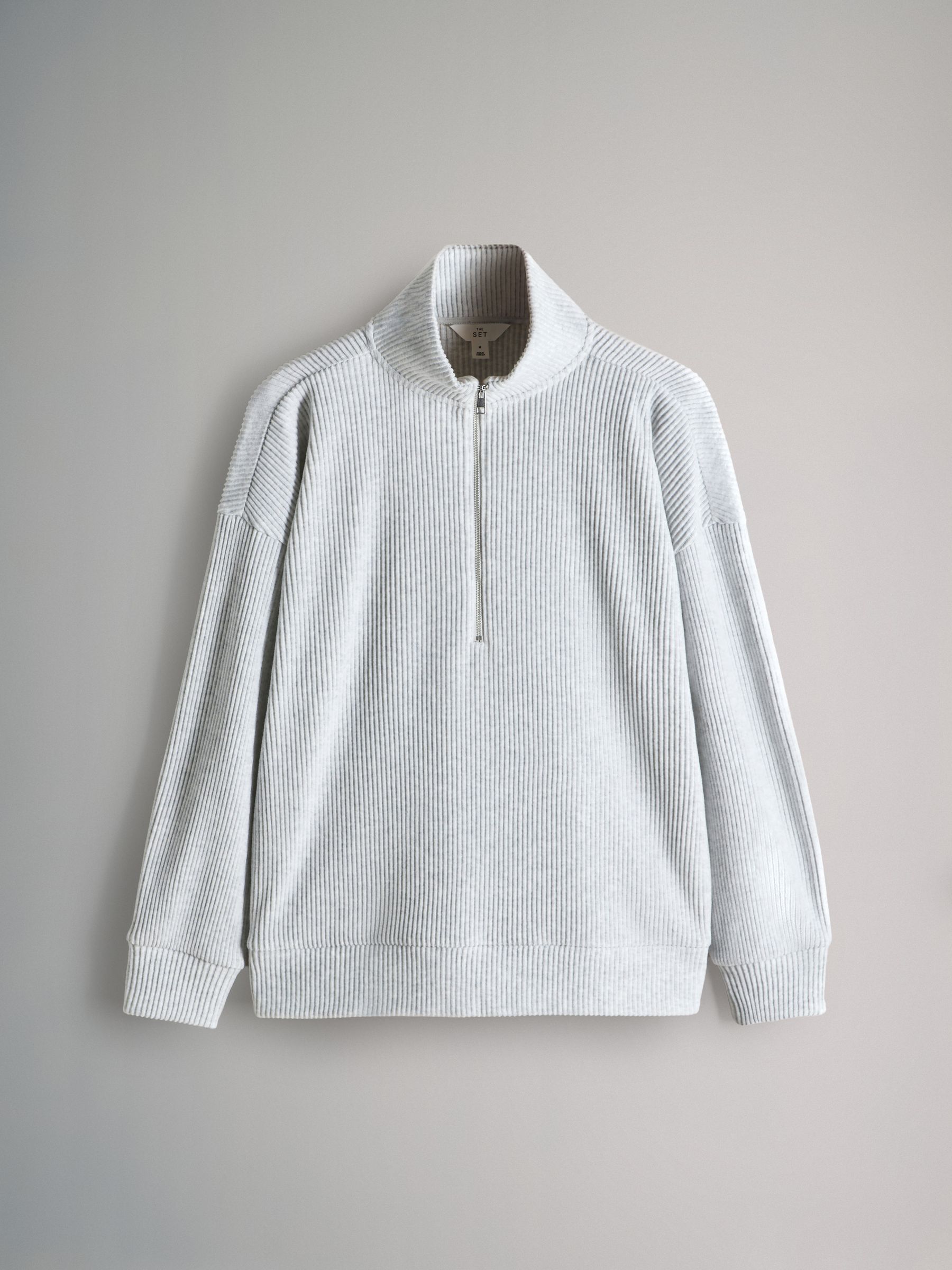 Grey - Soft Touch Rib Funnel Neck Sweatshirt/Wide Leg Joggers Coord - Image 2 of 5