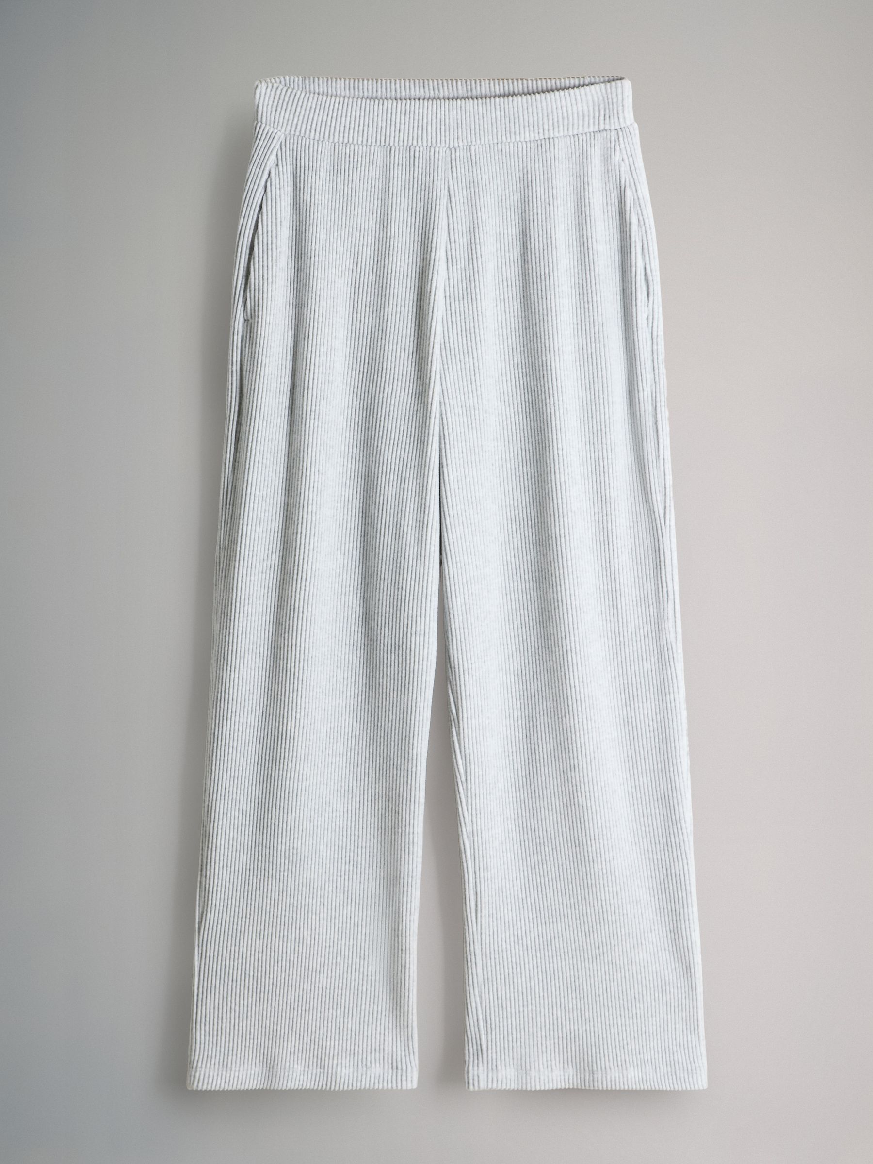 Grey - Soft Touch Rib Funnel Neck Sweatshirt/Wide Leg Joggers Coord - Image 3 of 5