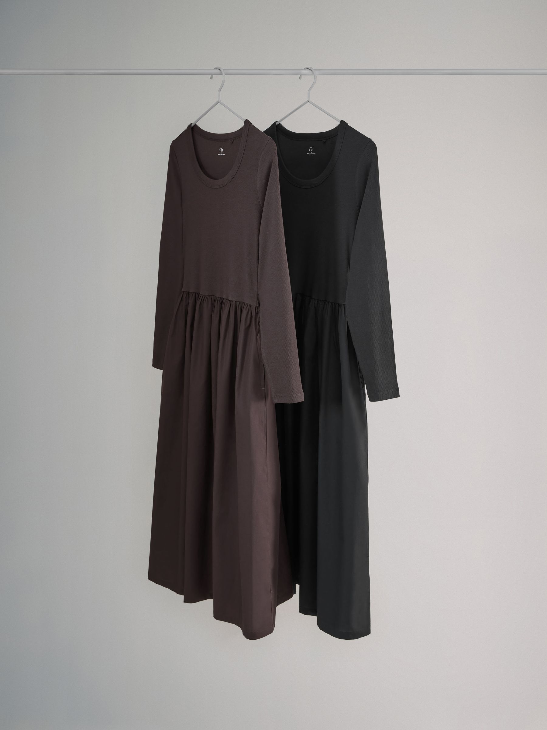2 Pack Long Sleeve Jersey Woven Mix Dresses - Image 1 of 3