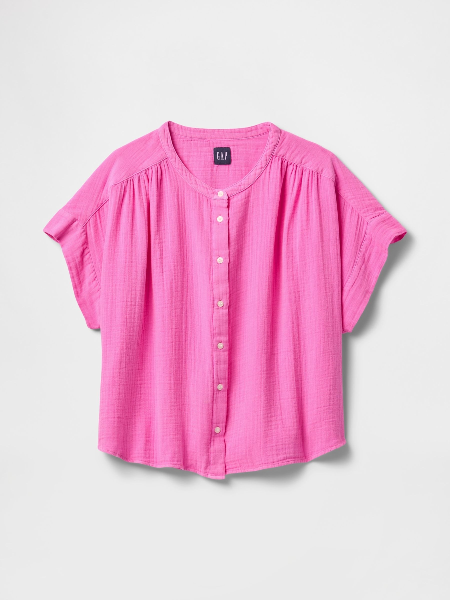 Pink Crinkle Gauze Dolman Short Sleeve Shirt - Image 4 of 4