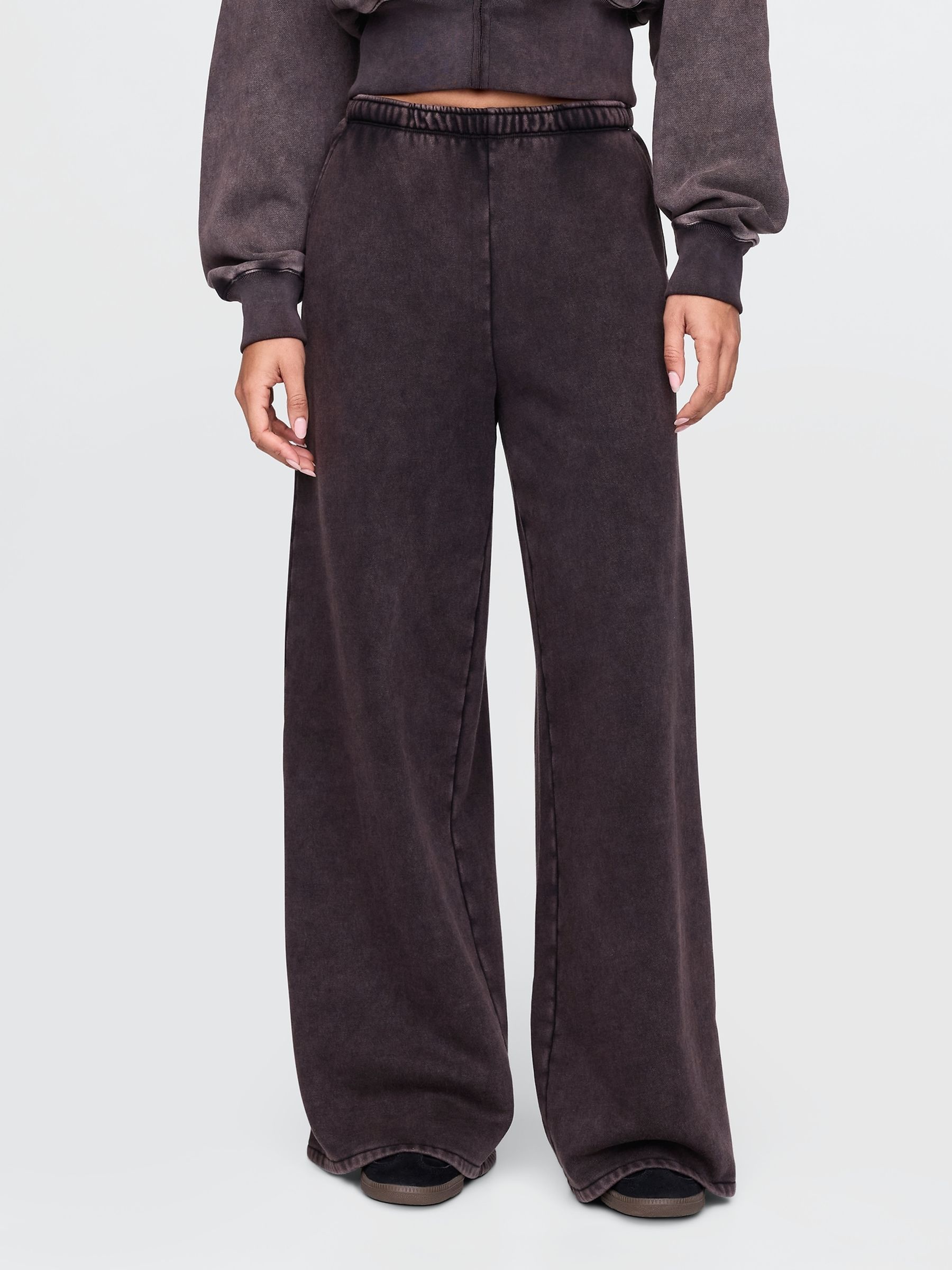 Washed Black Vintage Soft Baggy Wide-Leg Joggers - Image 1 of 5