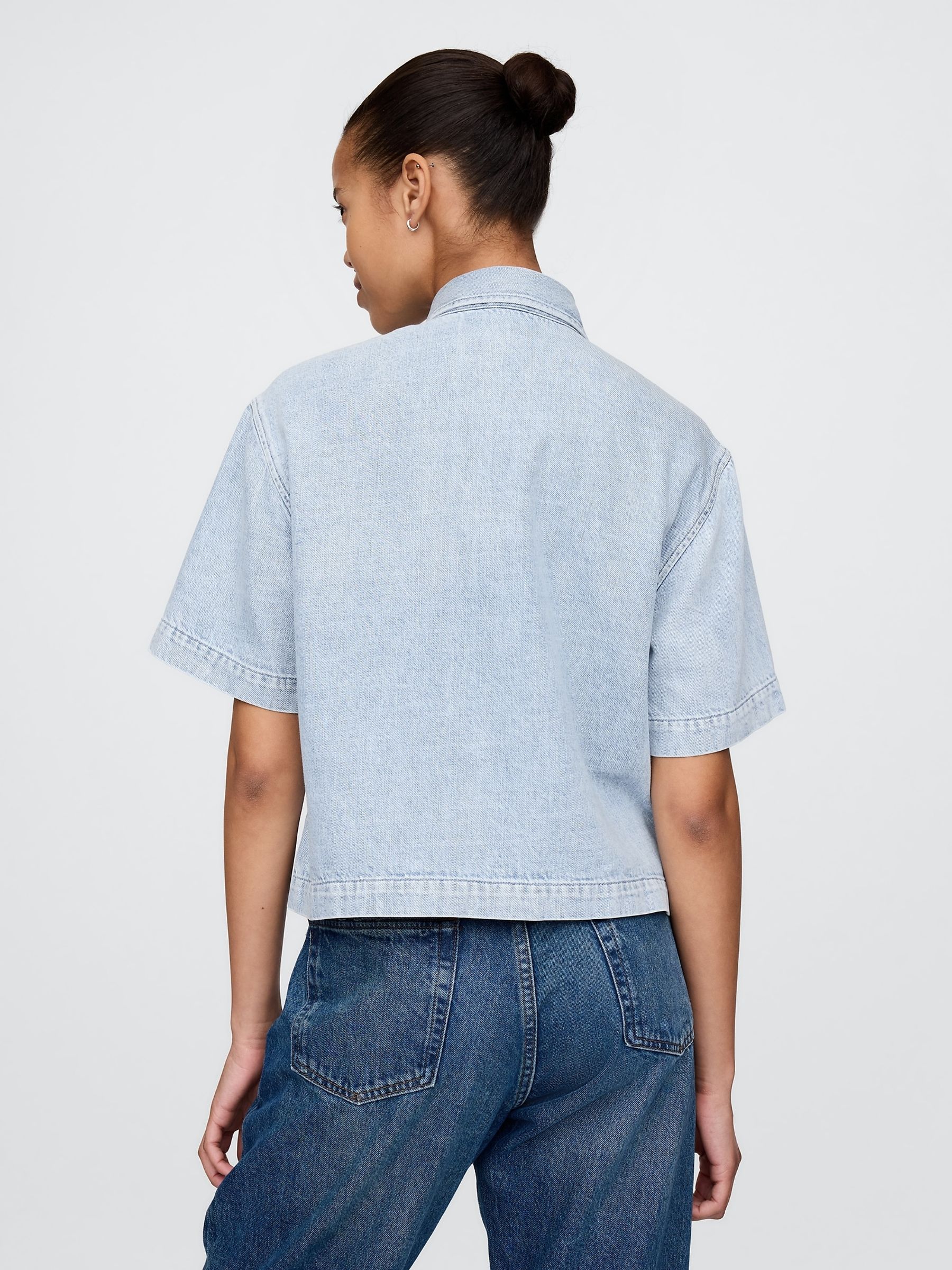 Light Blue UltraSoft Cropped Denim Shirt - Image 2 of 5