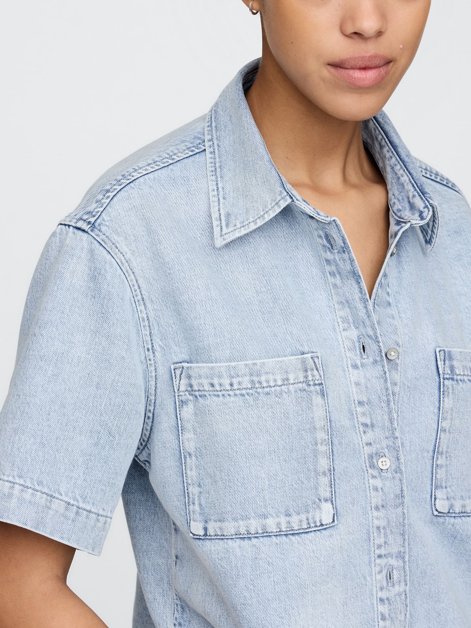 Light Blue UltraSoft Cropped Denim Shirt - Image 4 of 5