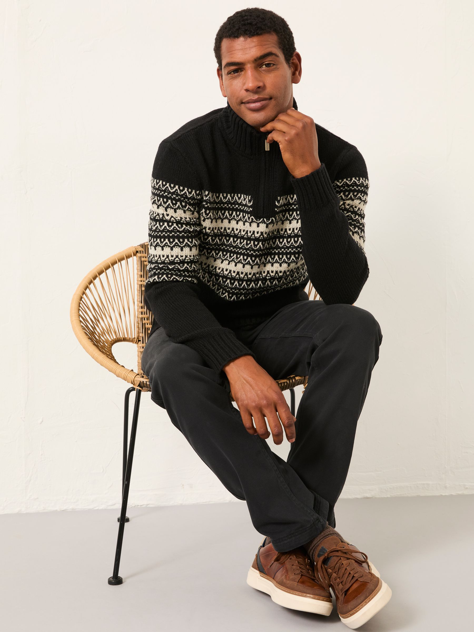 Black Fairisle Knitted Half Neck Jumper - Image 1 of 5 Black Fairisle Knitted Half Neck Jumper - Image 1 of 5