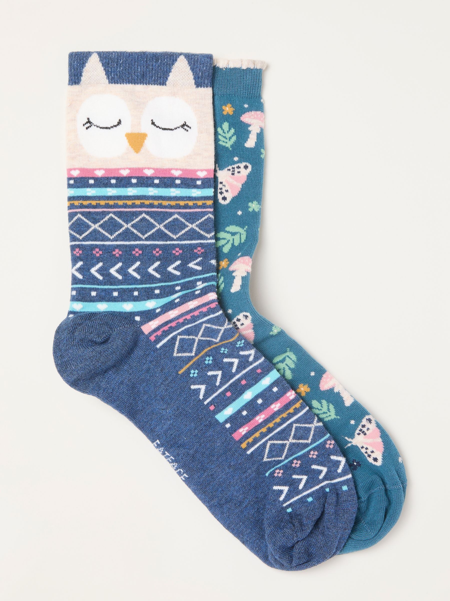 Multi 2 Pack Woodland Owl Socks in a Gift Box - Image 1 of 3