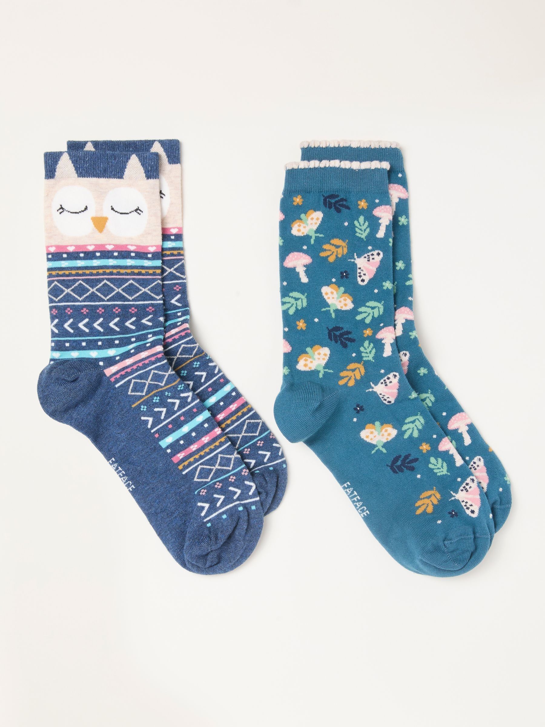 Multi 2 Pack Woodland Owl Socks in a Gift Box - Image 2 of 3