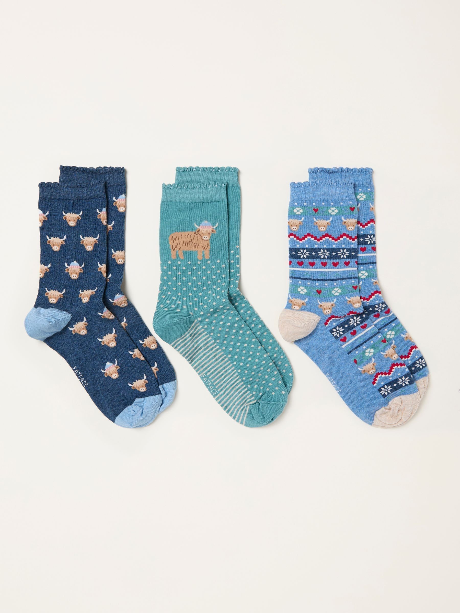 Multi 3 Pack Highland Cow Socks in a Gift Box - Image 2 of 3