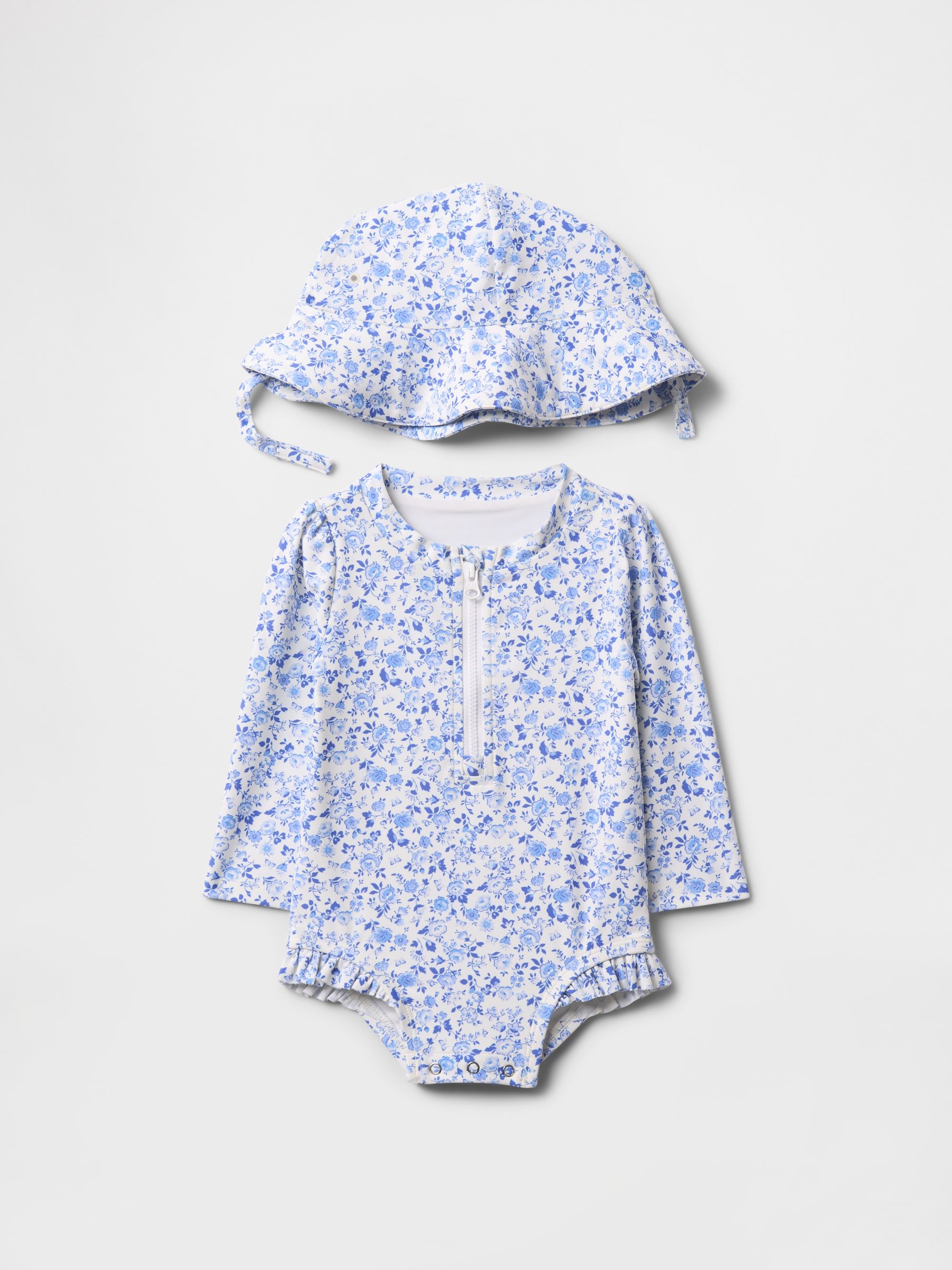Blue Rash Guard Swimsuit & Hat Set (Newborn-24mths) - Image 1 of 2