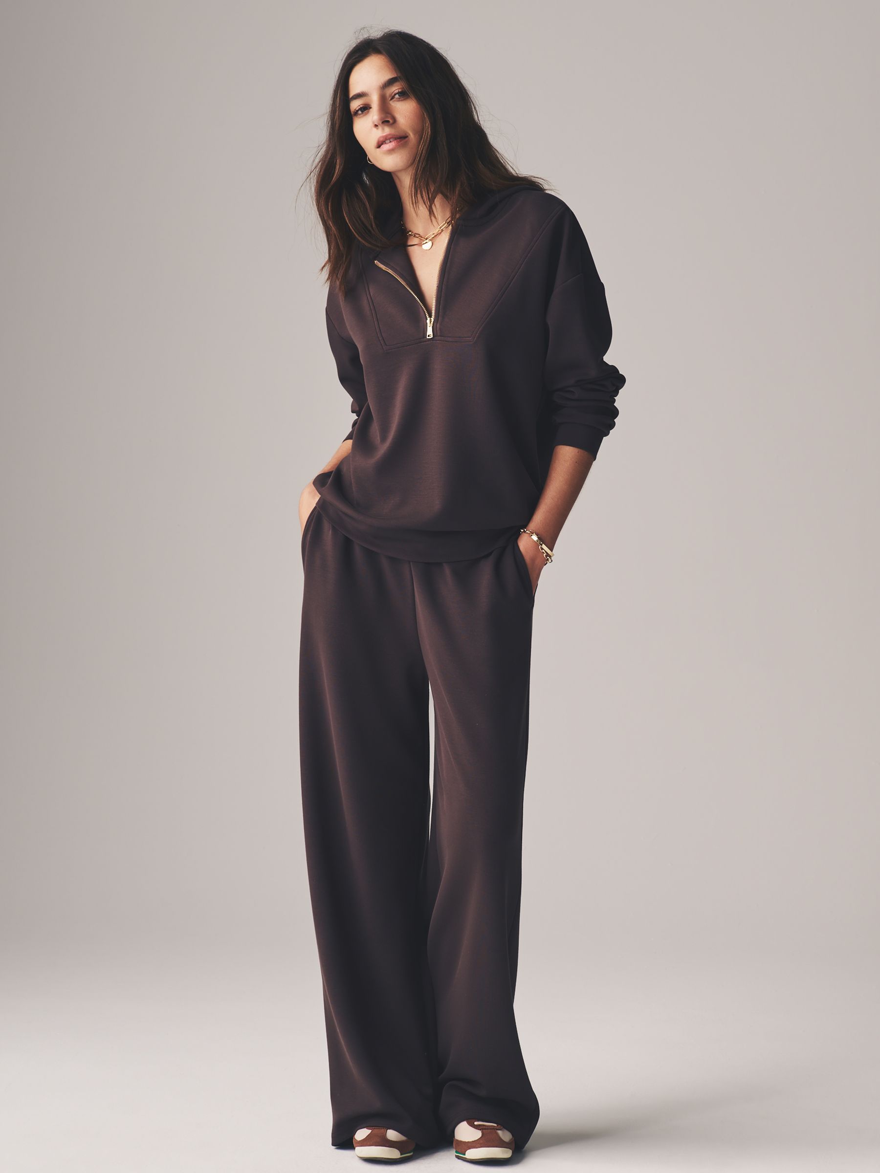 Chocolate Brown - Oversized Modal Zip Through Sweatshirt & Joggers Set - Image 1 of 9