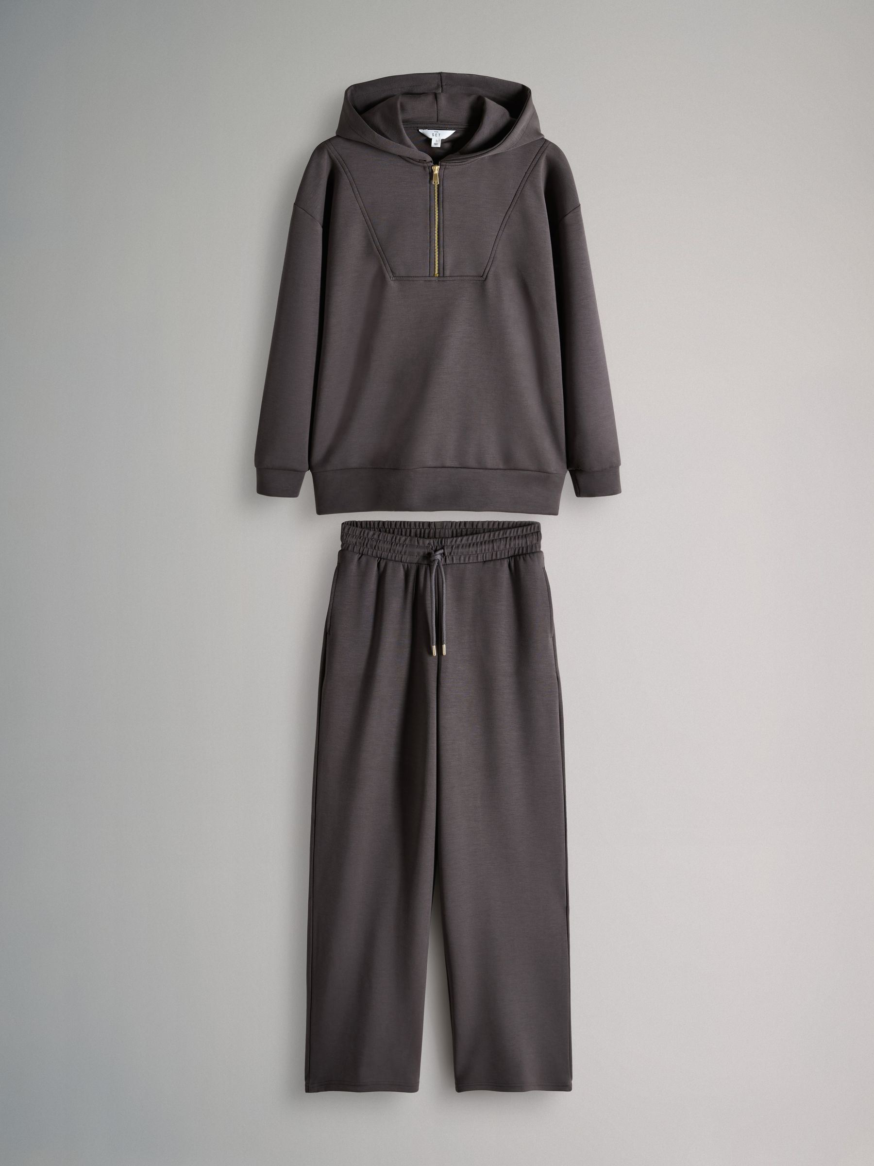 Chocolate Brown - Oversized Modal Zip Through Sweatshirt & Joggers Set - Image 2 of 9
